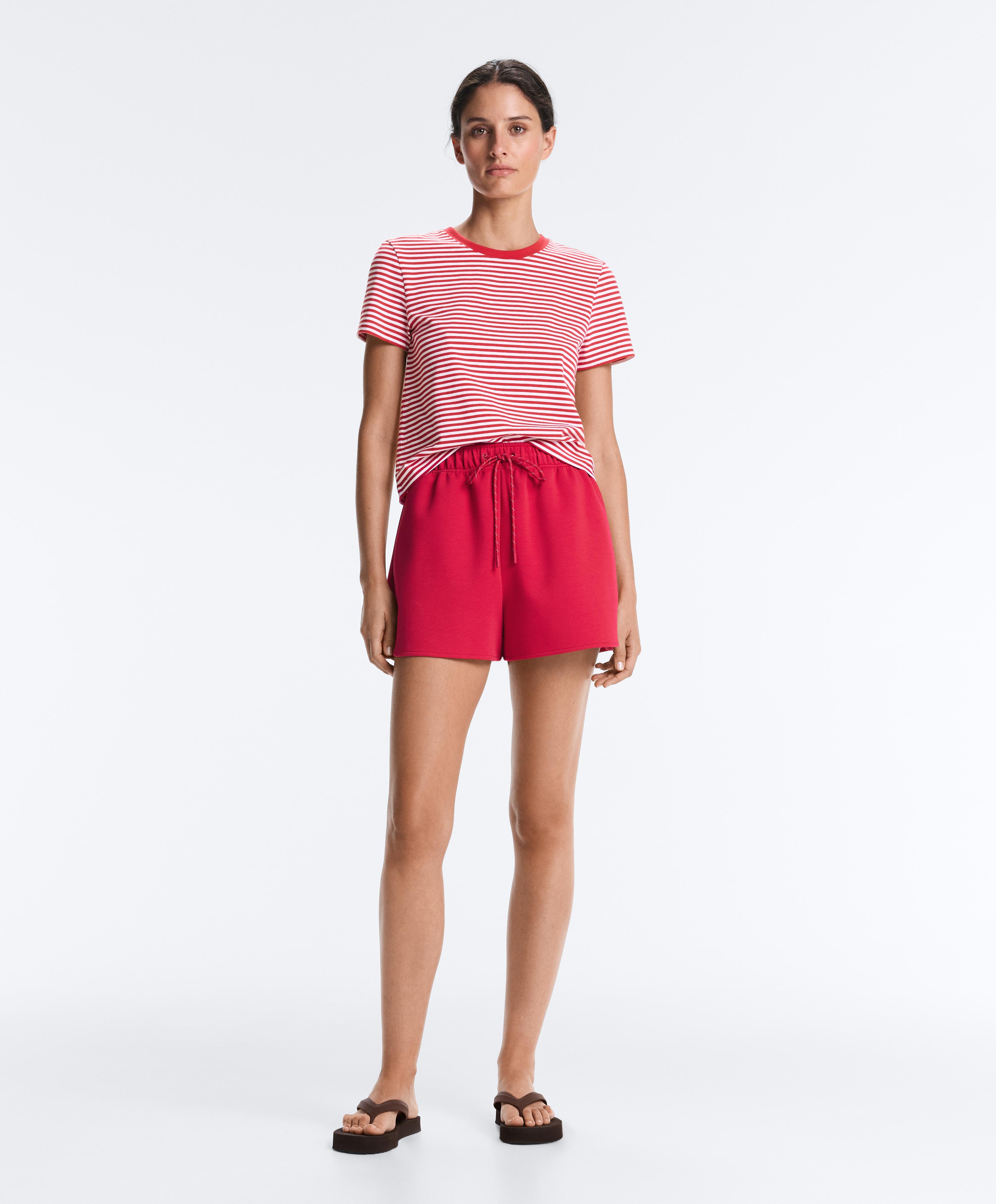 Regular fit striped cotton-blend short-sleeved T-shirt — RED