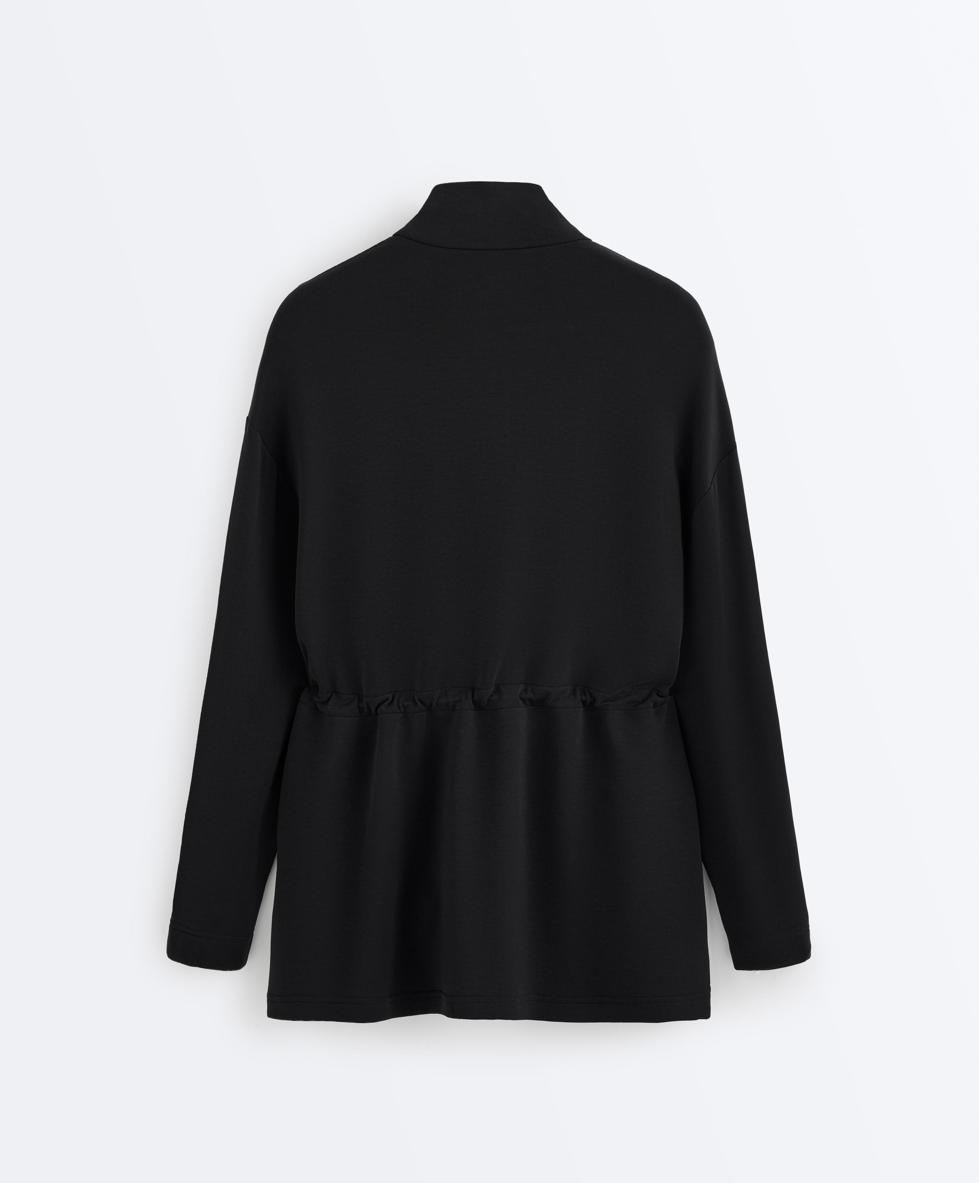 Long soft-touch modal jacket with pockets — BLACK
