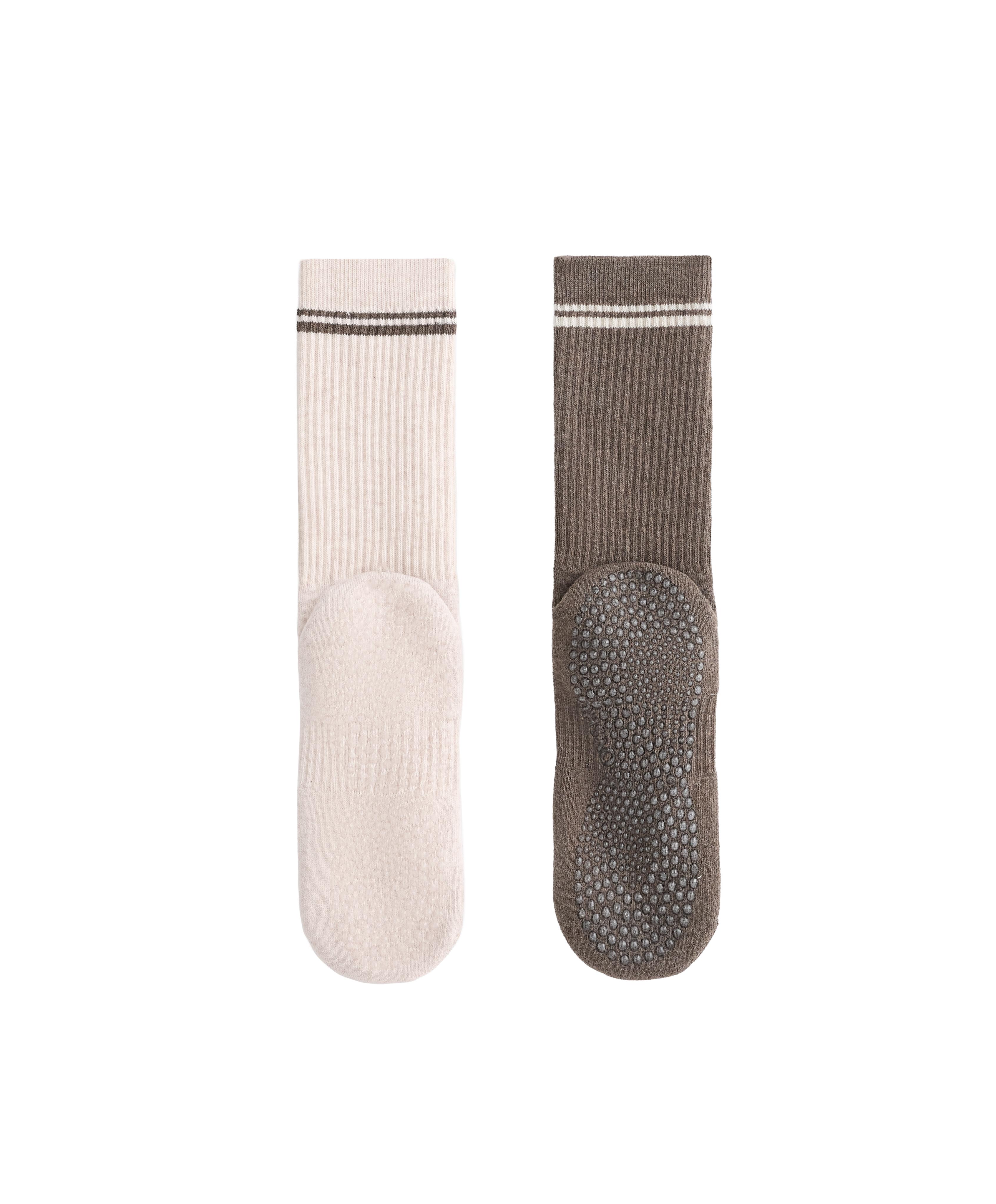 2 pairs of classic cotton cushioned yoga and Pilates socks — TAN MELANGE
