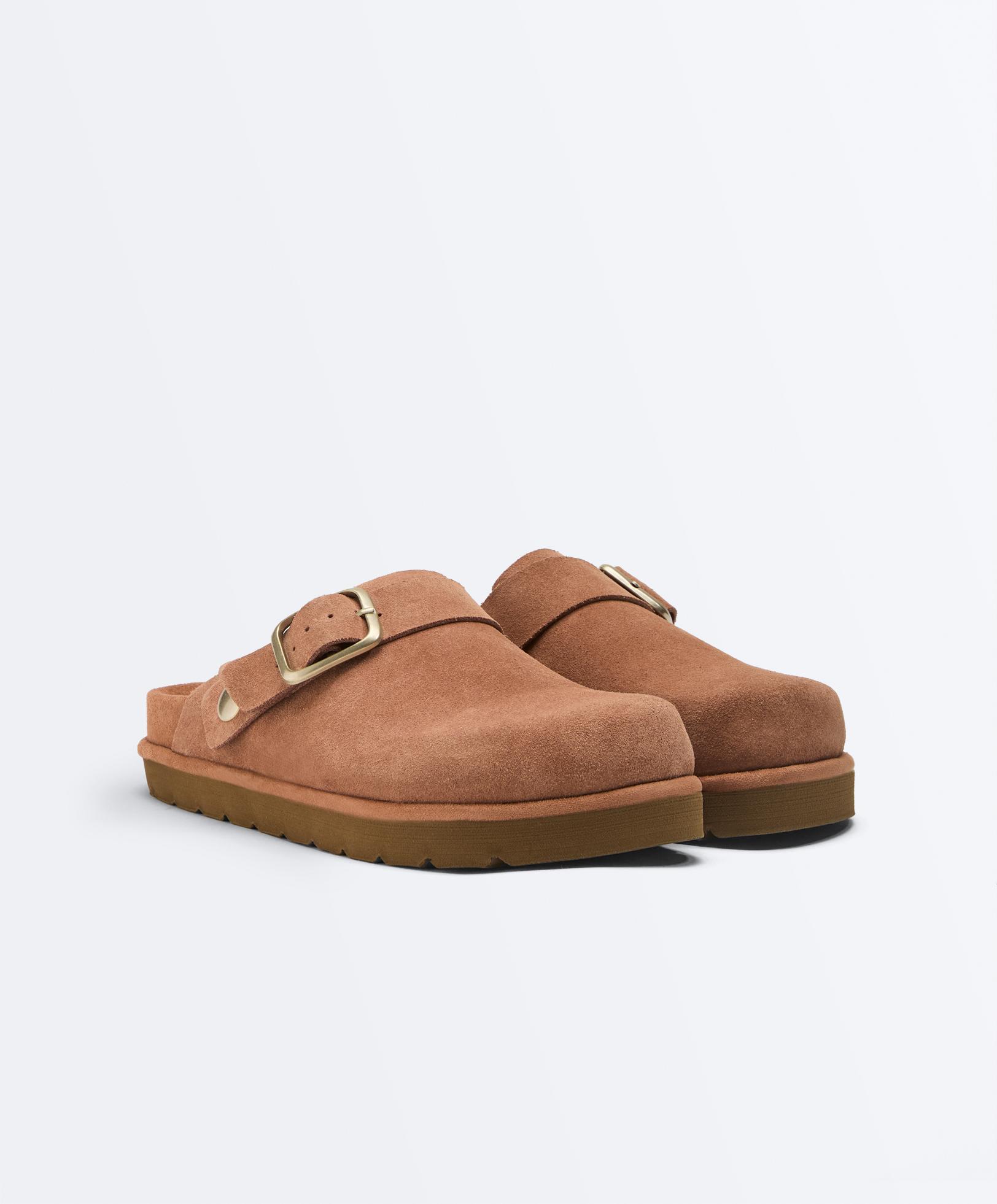 Buckled split-leather mules
