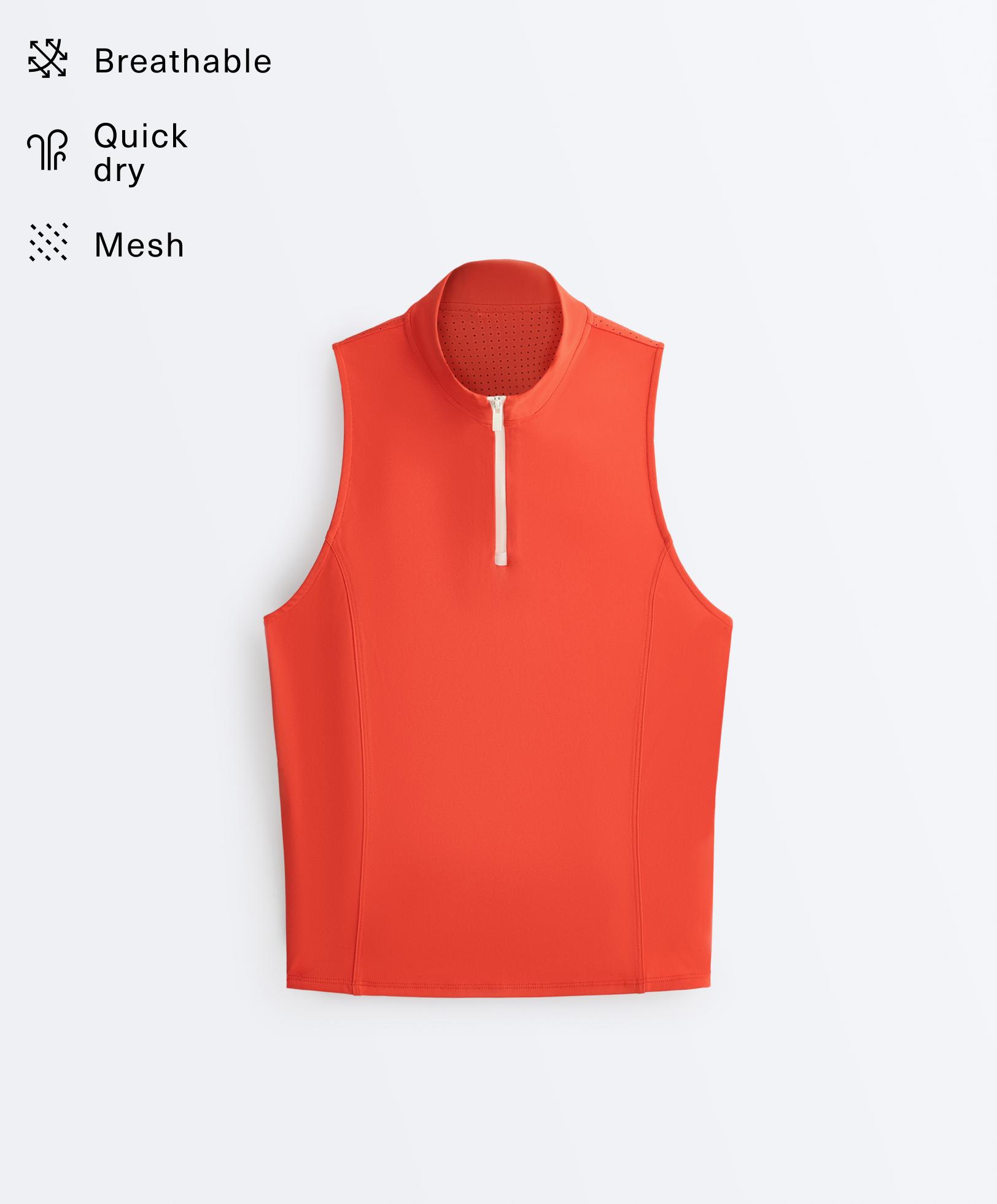 Technical half-zip sleeveless T-shirt — BRIGHT ORANGE