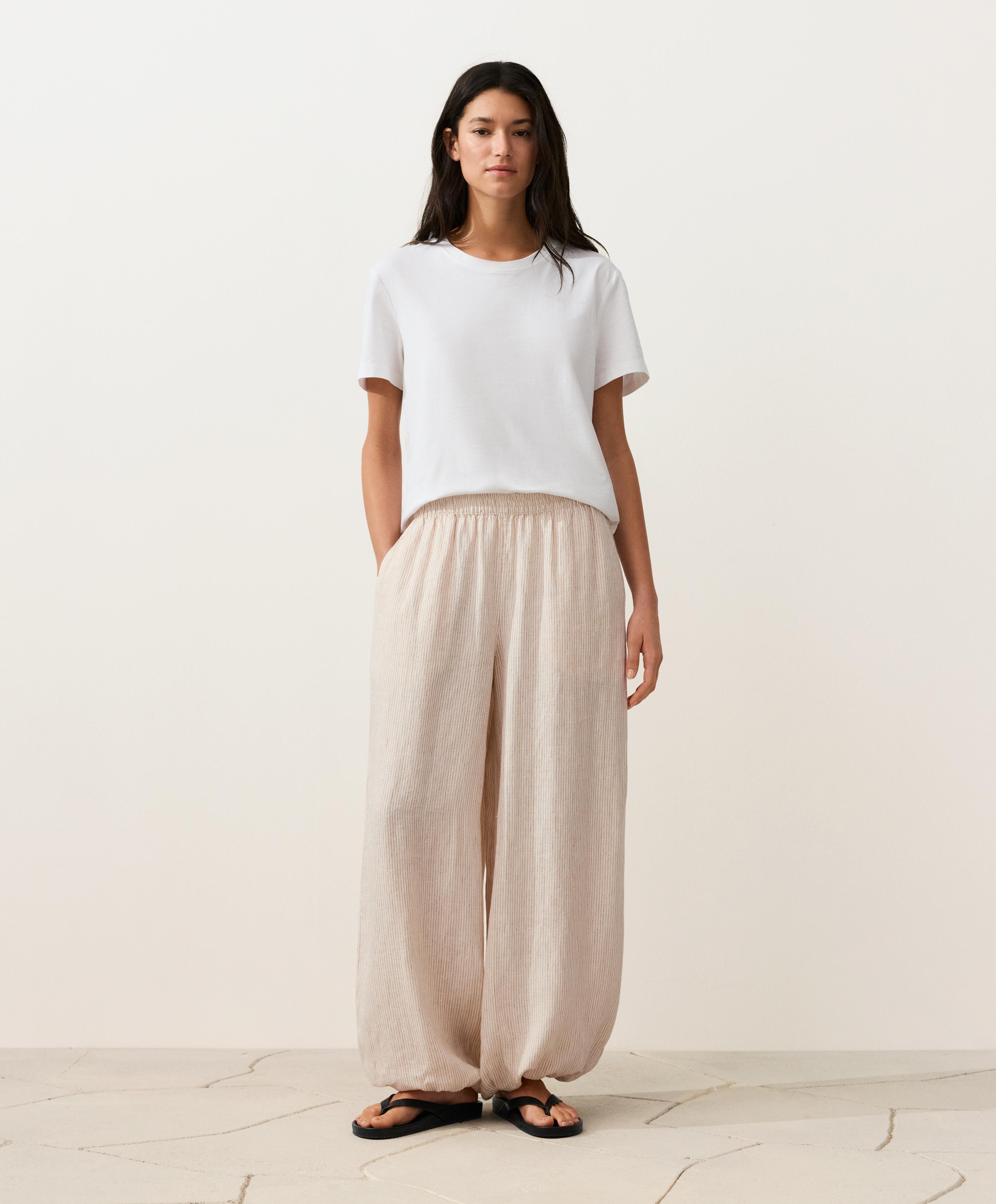 Pantalón bloomer 100% lino rayas Pantalón bloomer 100% lino rayas