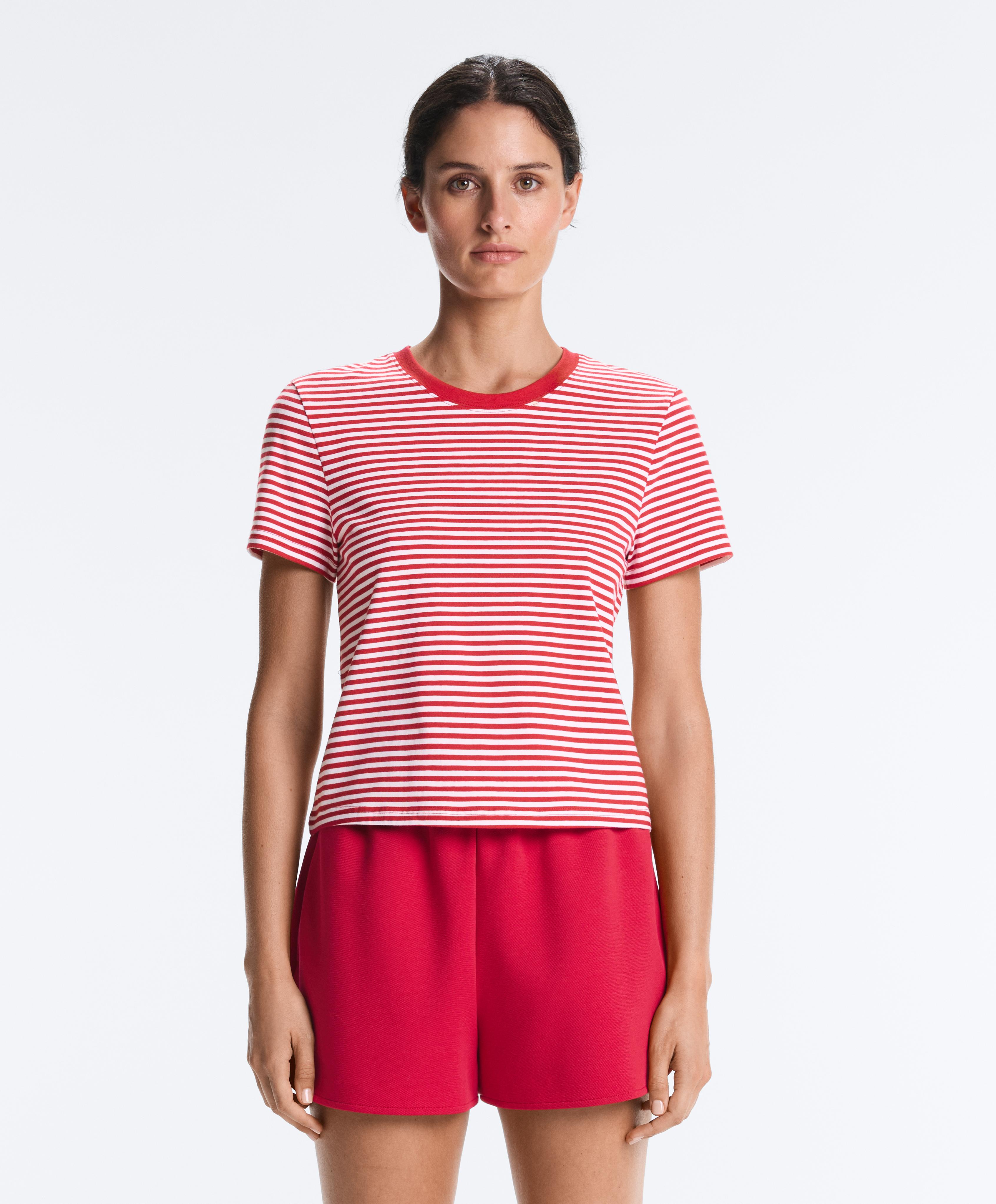 Regular fit striped cotton-blend short-sleeved T-shirt — RED