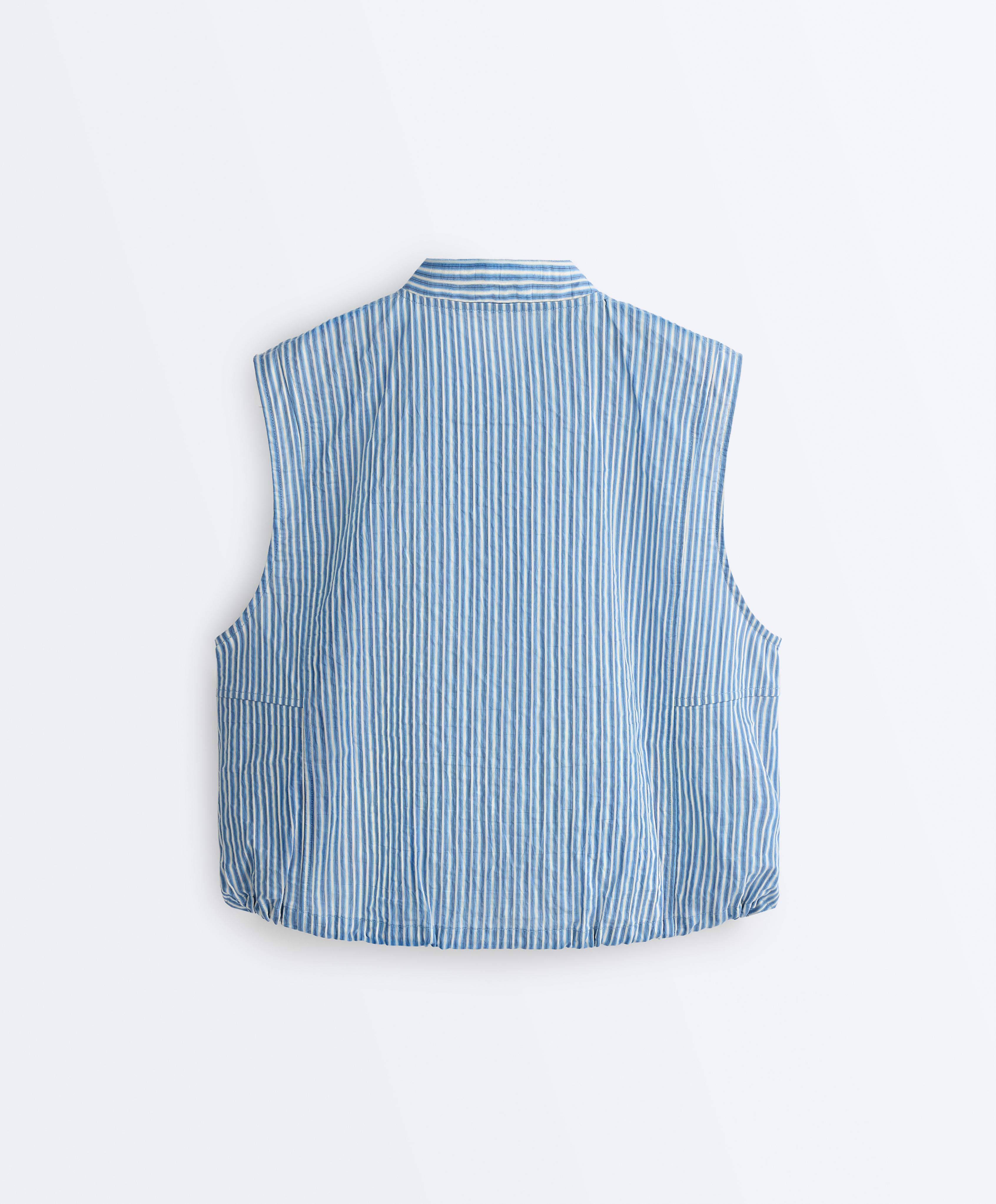 Striped cotton blend vest — MID-BLUE
