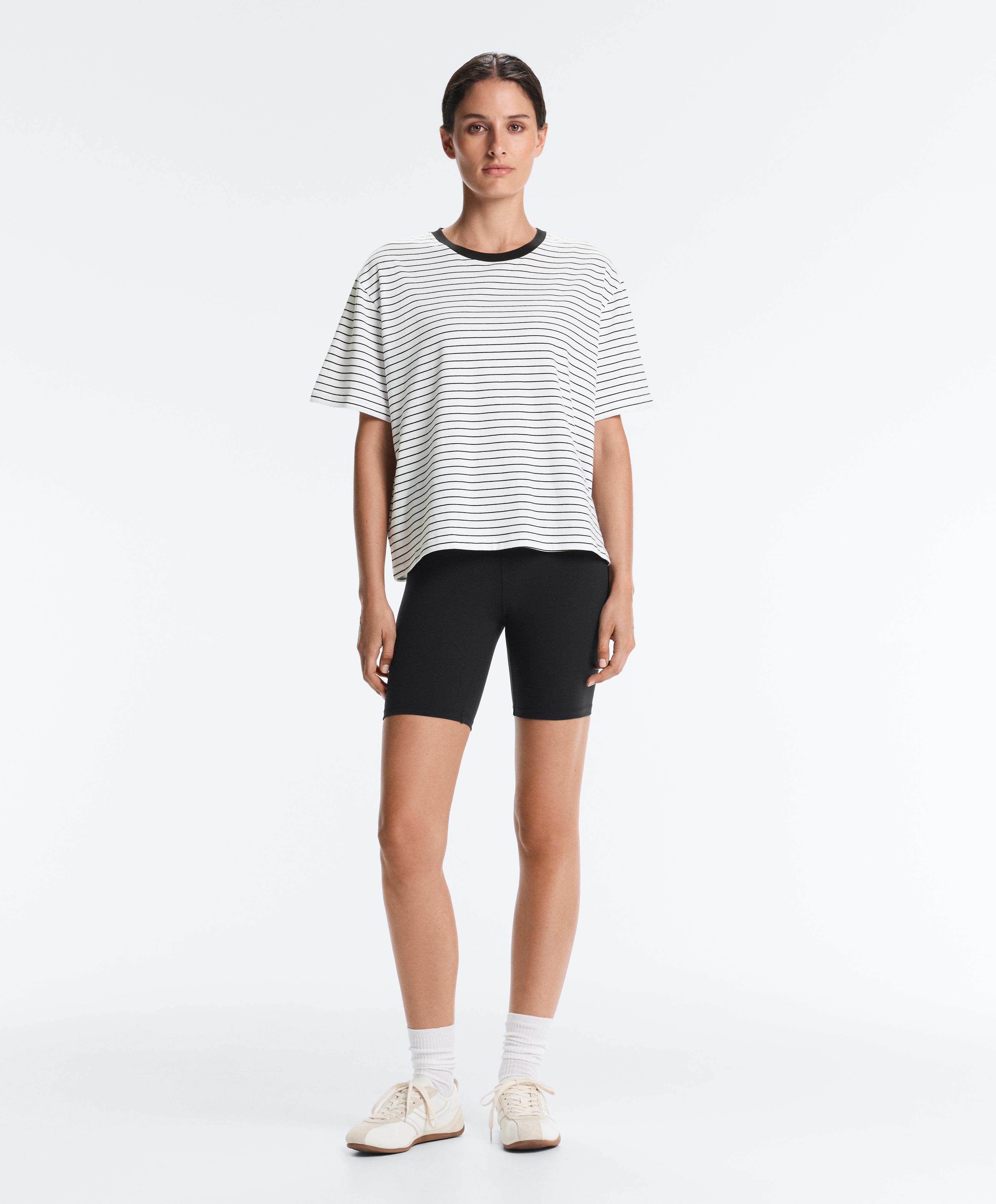 Boxy short-sleeved striped cotton blend T-shirt — WHITE