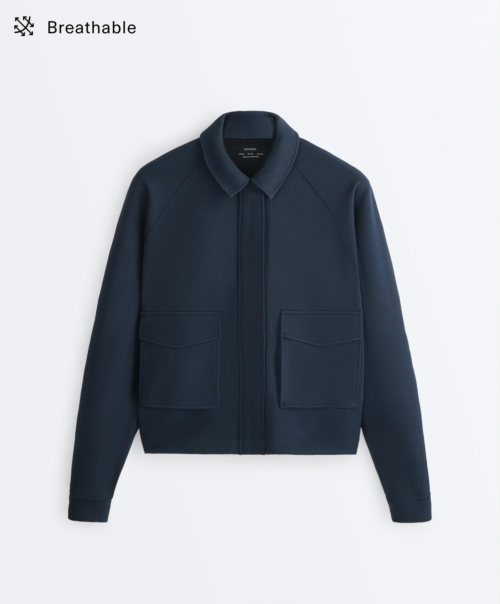 Piqué cotton V-neck raglan sleeve jacket Piqué cotton V-neck raglan sleeve jacket