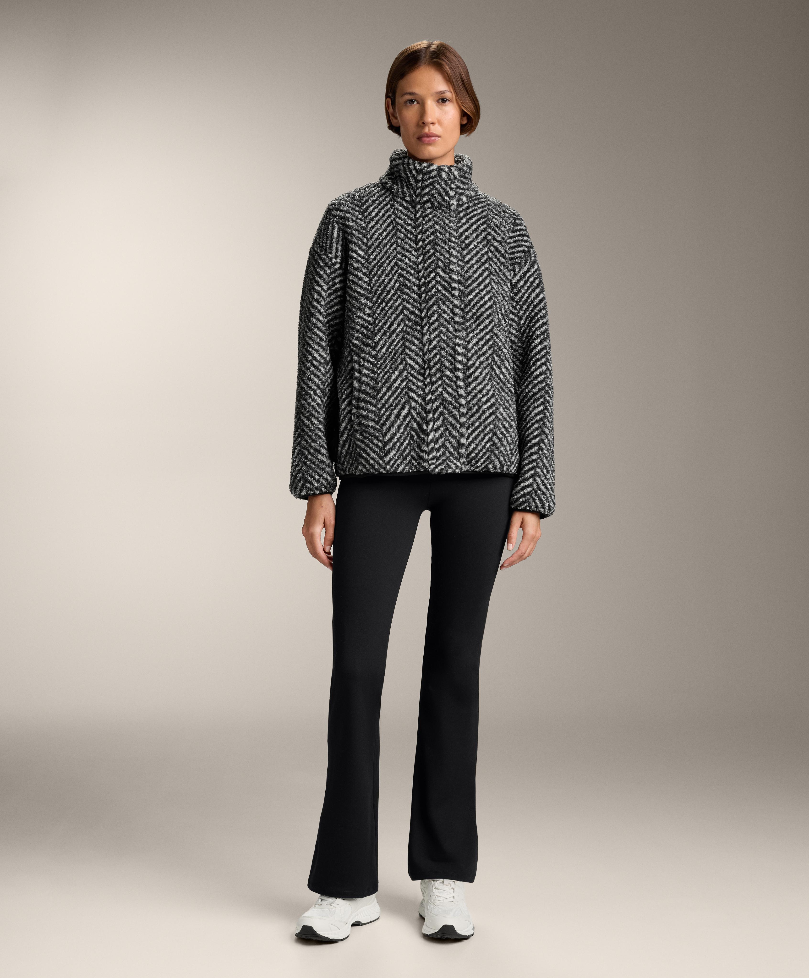 Jachetă groasă cocoon, cu model înspicat și imitație de blană de miel - Soldari