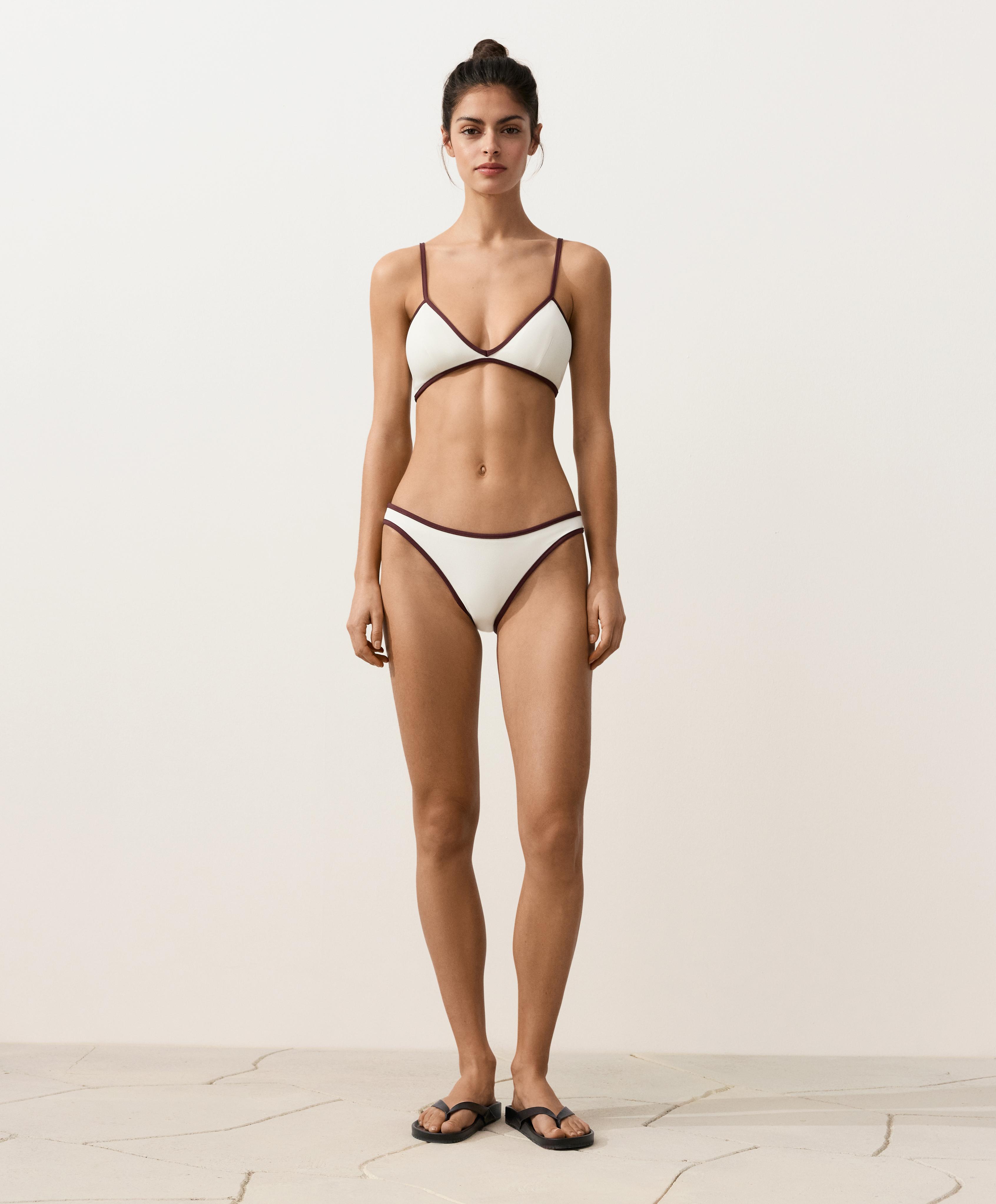 Contrast trim triangle bikini top — PALE ECRU