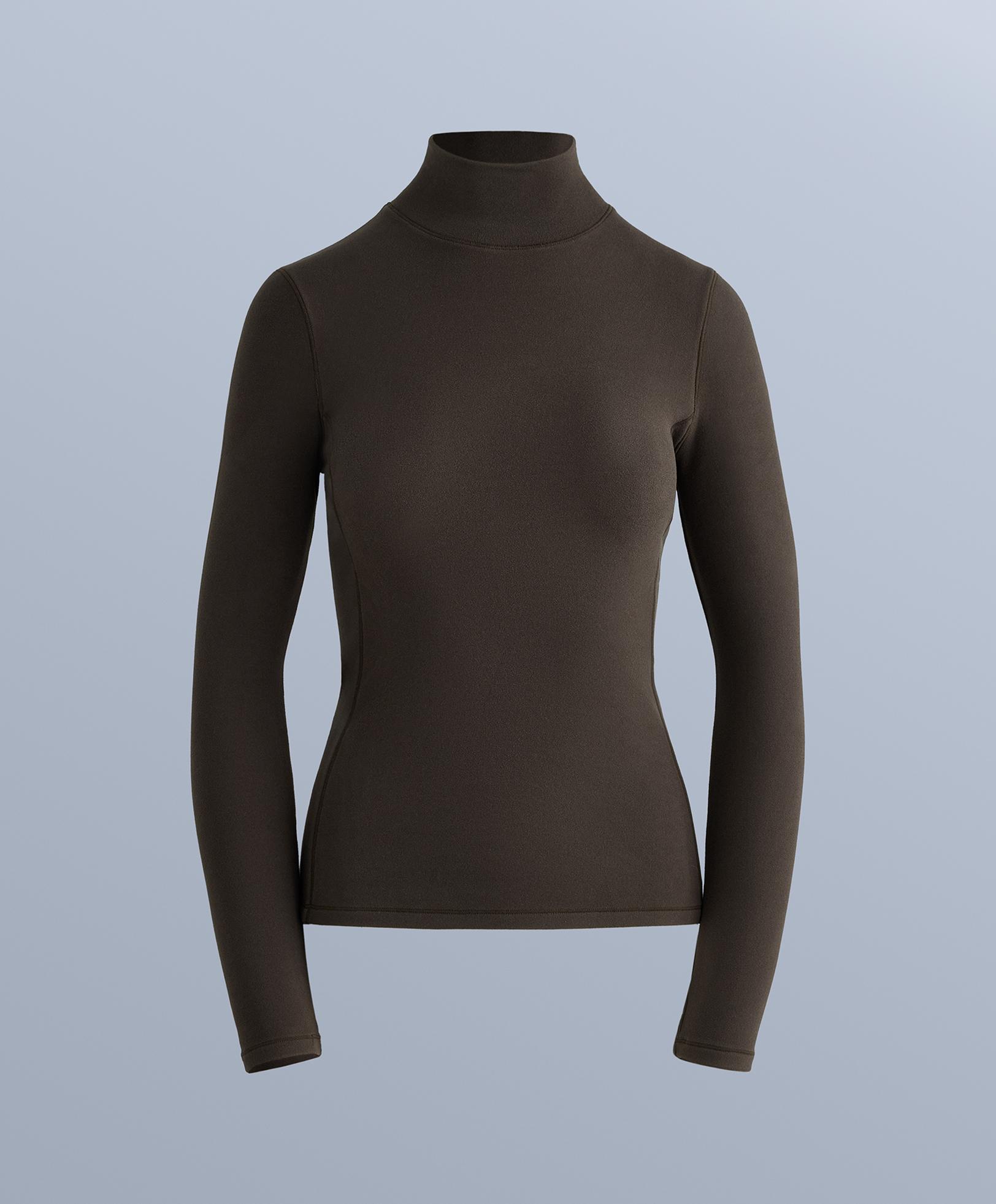 High-neck thermal base layer fleece top — DARK BROWN