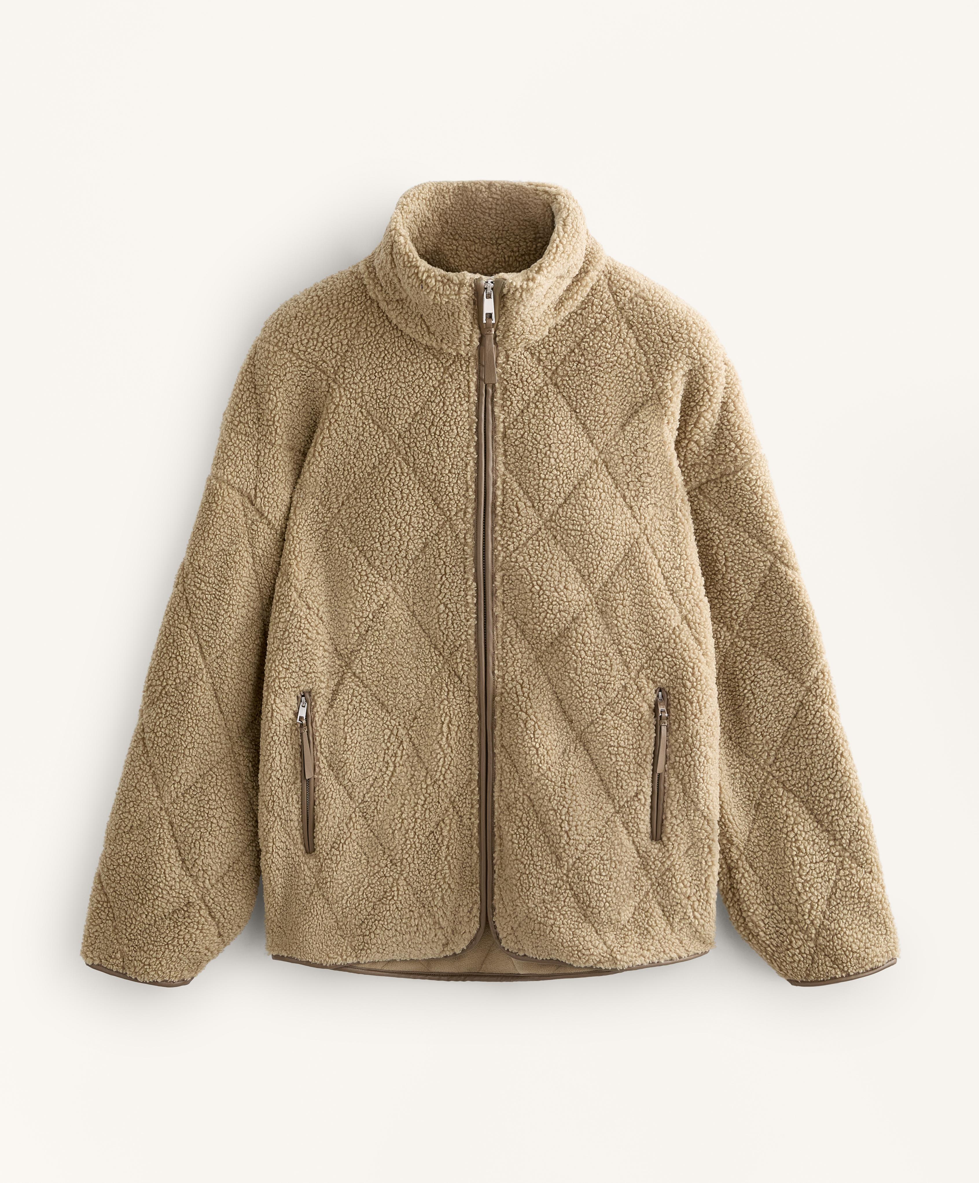 Diamond quilted faux-shearling jacket — GREEN BEIGE