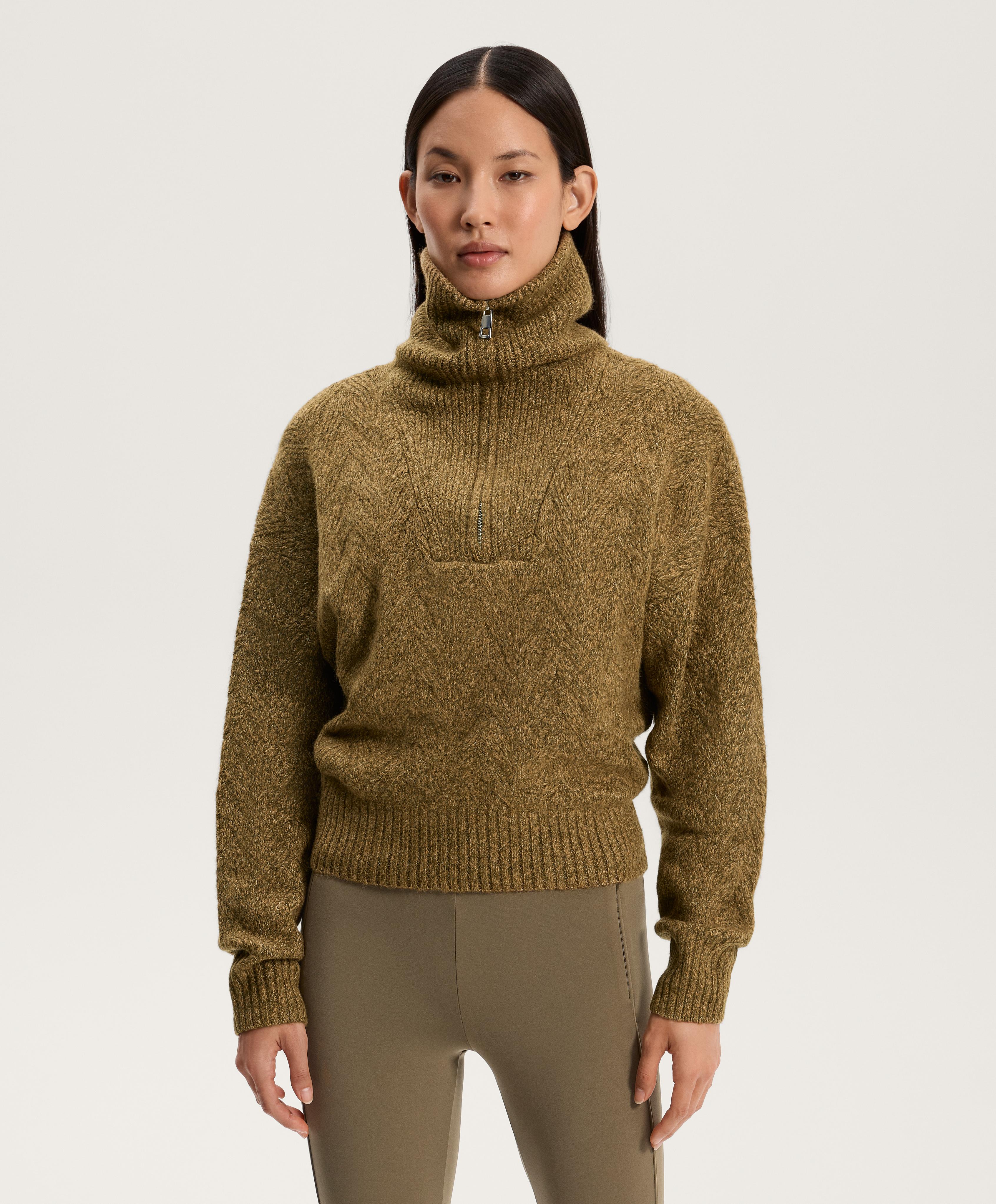 Pulover din tricot amestecat cu fermoar scurt Pulover din tricot amestecat cu fermoar scurt
