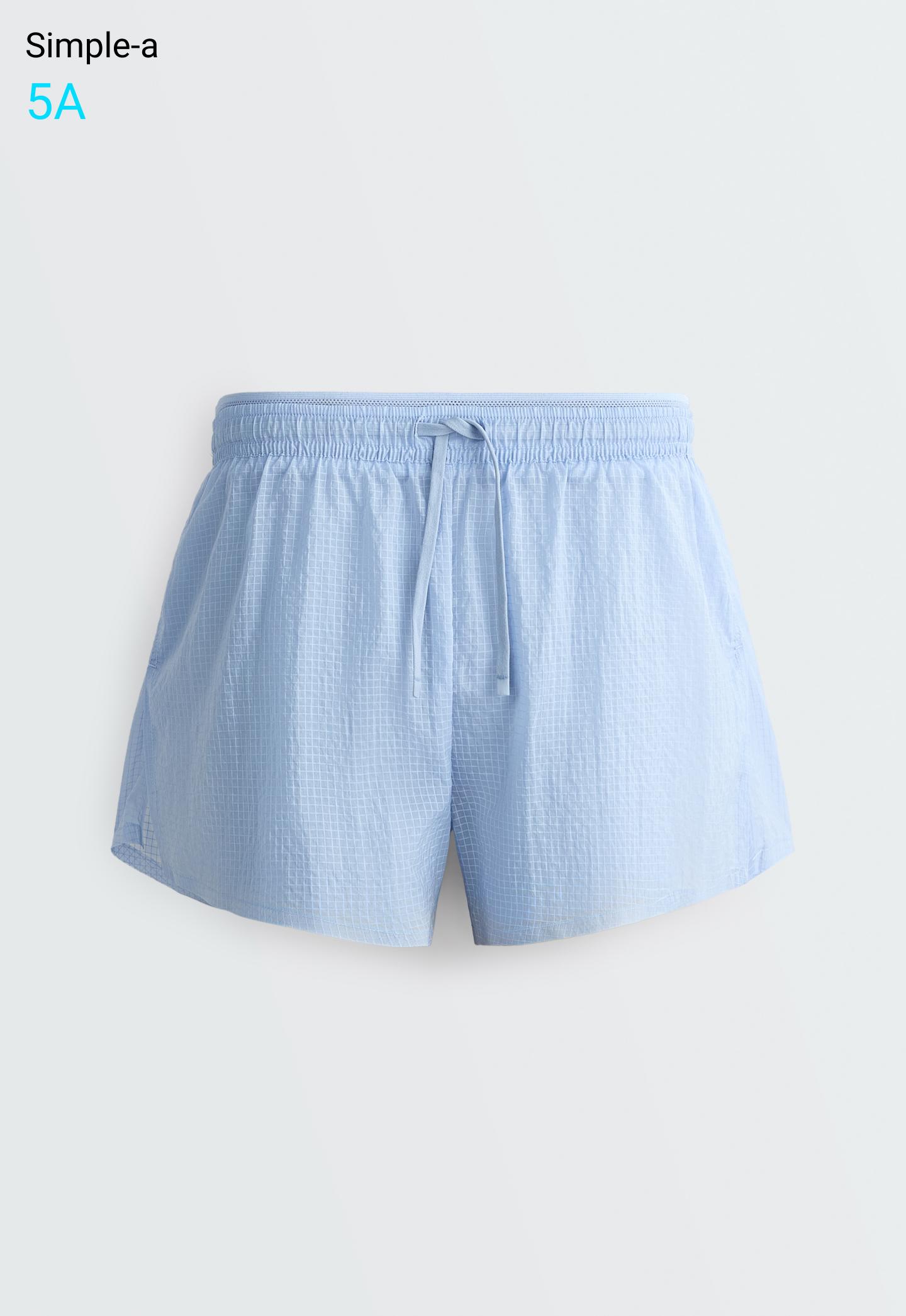Technical 2-in-1 checked mid-rise shorts — MID GREY-BLUE