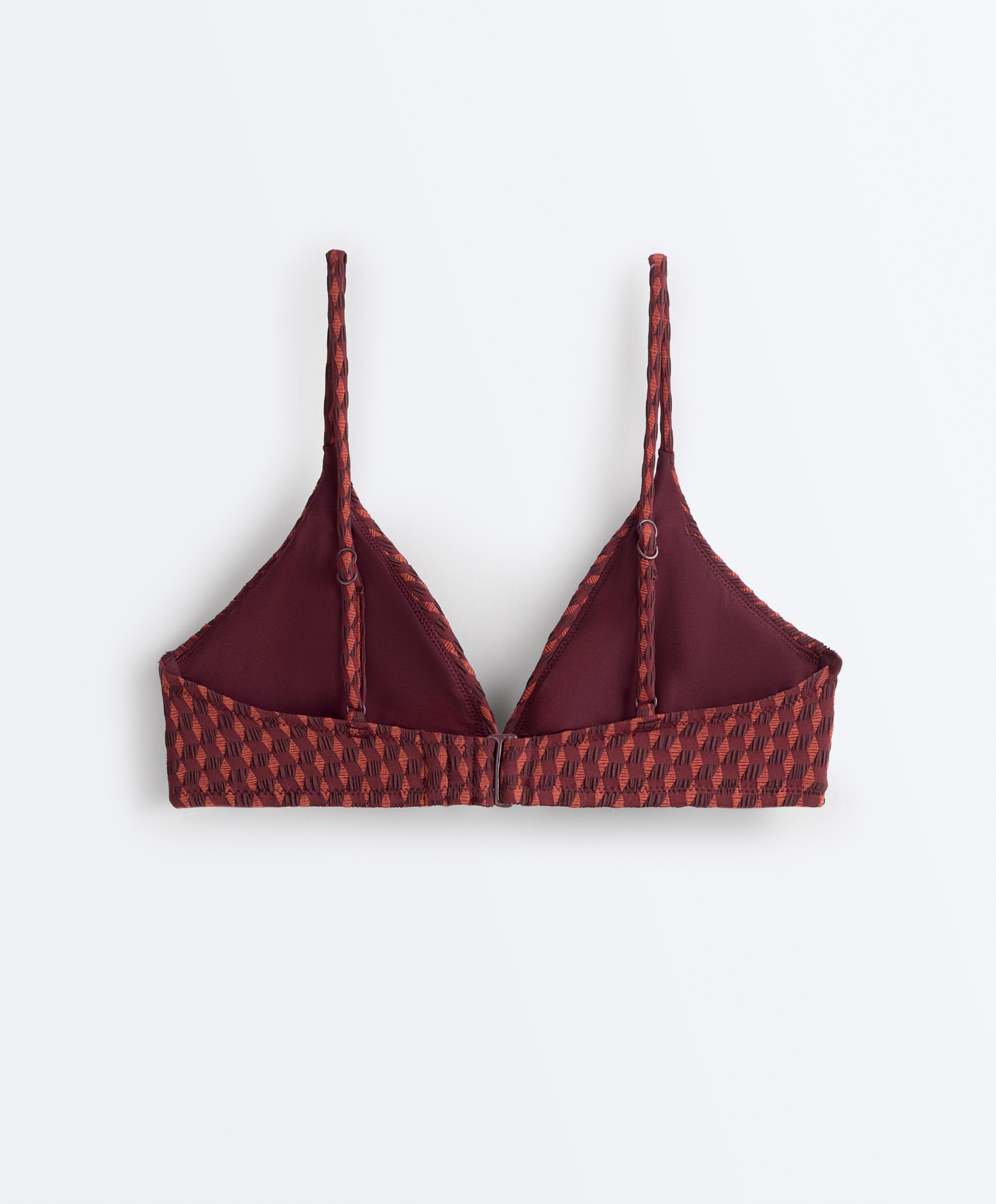 Geometric jacquard triangle bikini top — CHERRY