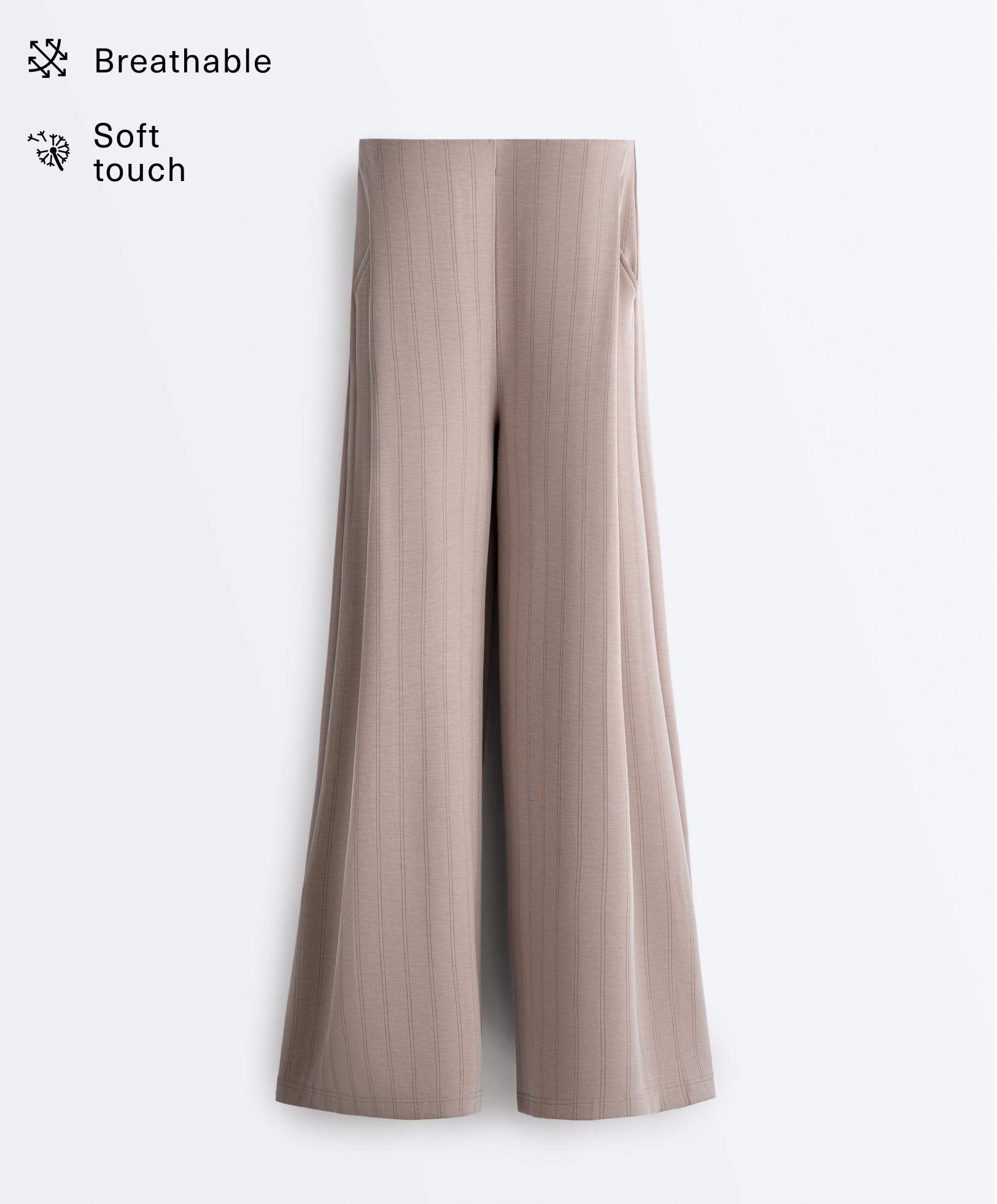 Wide-leg striped trousers with soft-touch modal