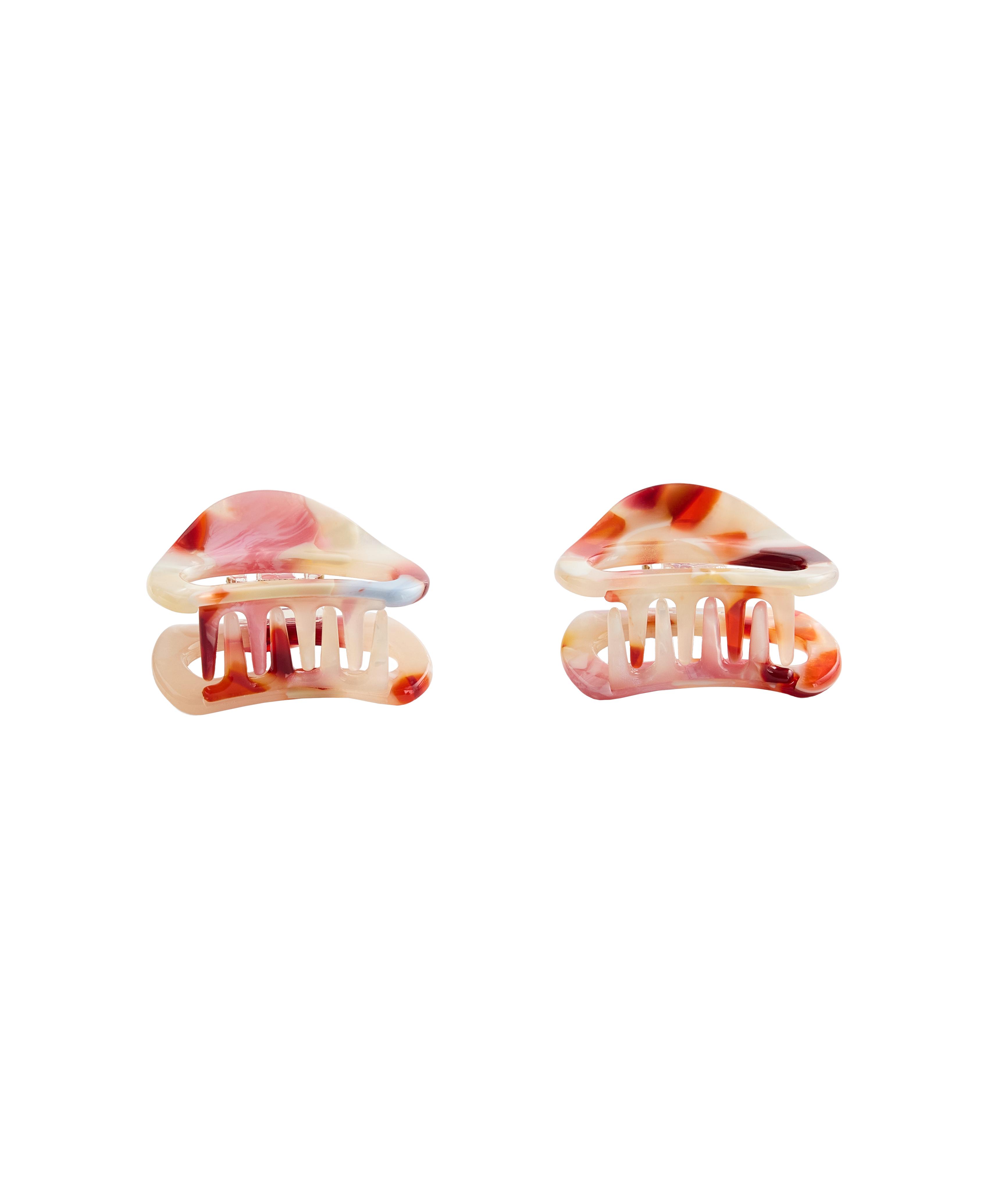 2 mini asymmetric hair clips — PALE RASPBERRY