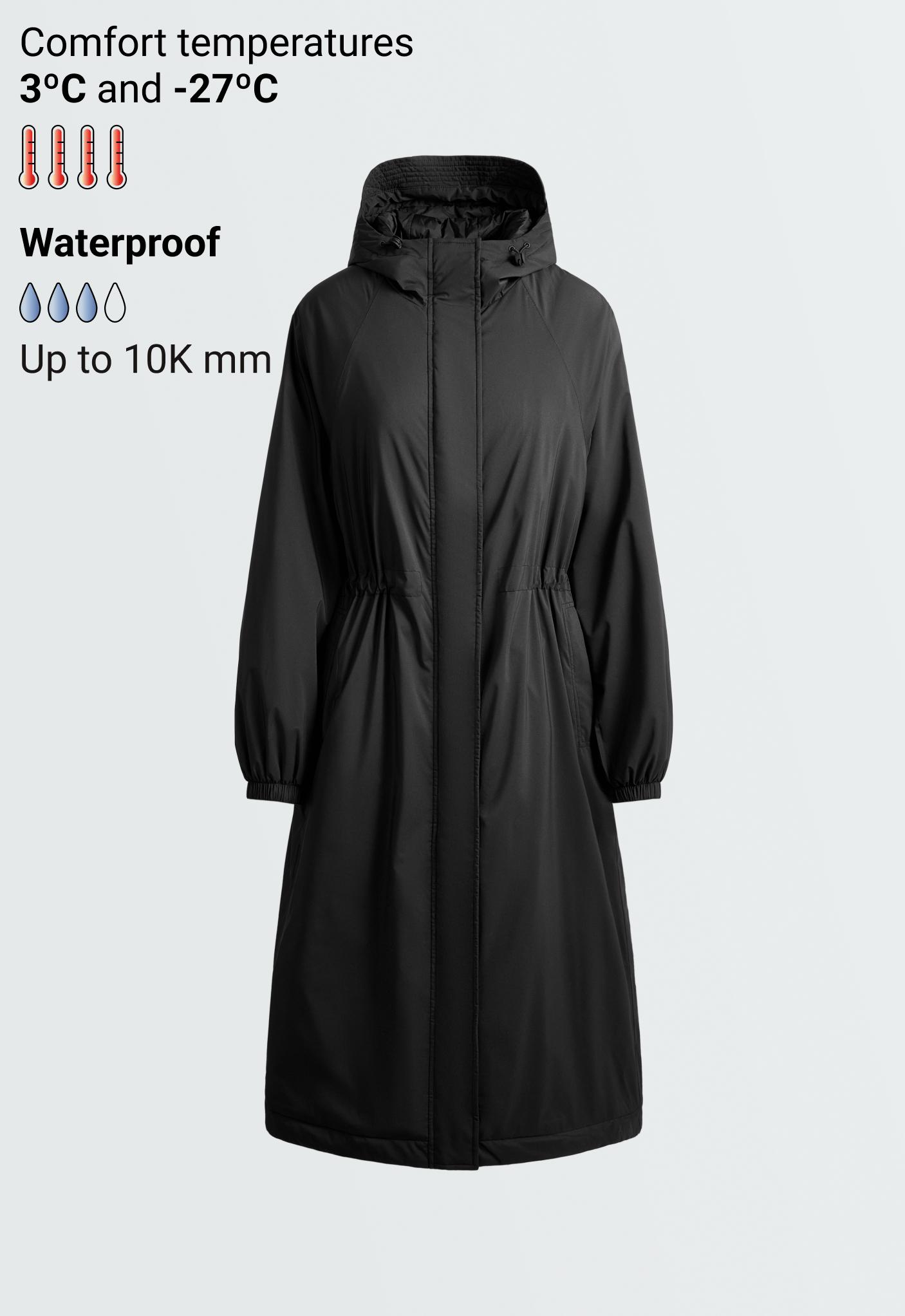 10k Thindown® waterproof super extra-light long padded jacket — BLACK