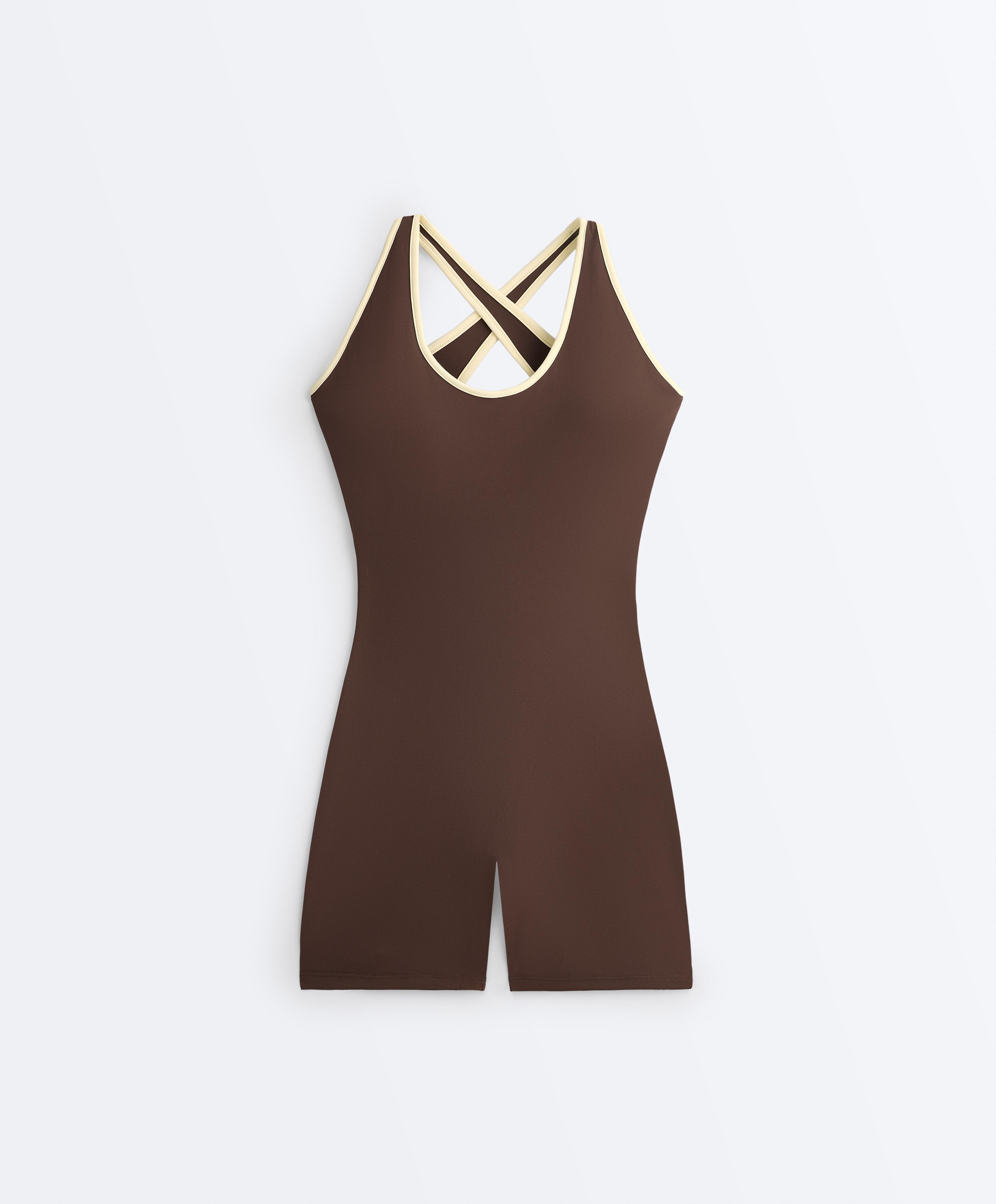 Comfortlux short contrast jumpsuit — BROWN