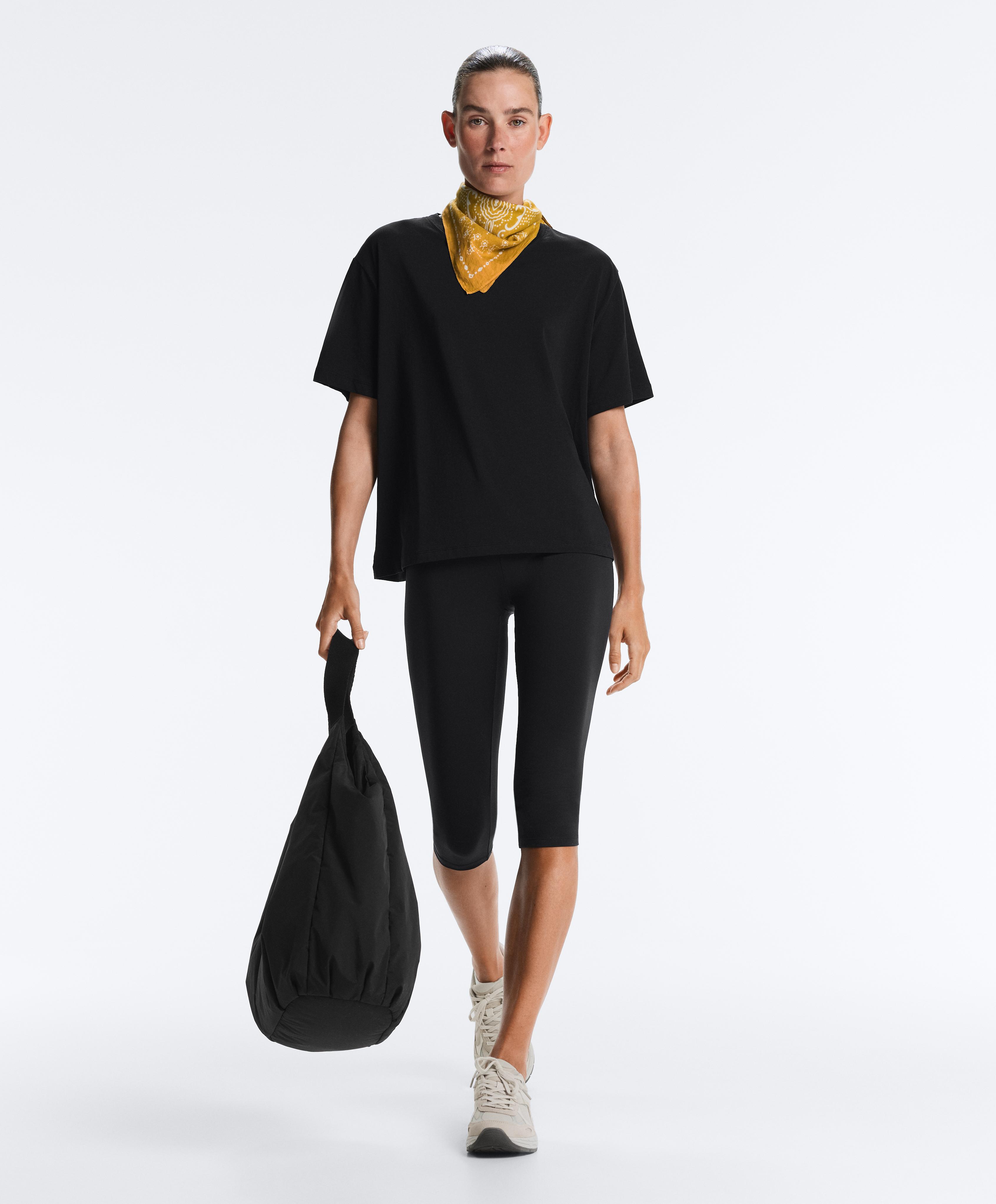 Boxy short-sleeved cotton blend T-shirt — BLACK