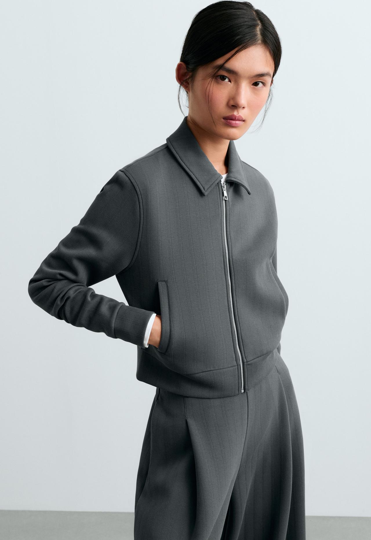 Striped cotton piqué jacket — STEEL GREY