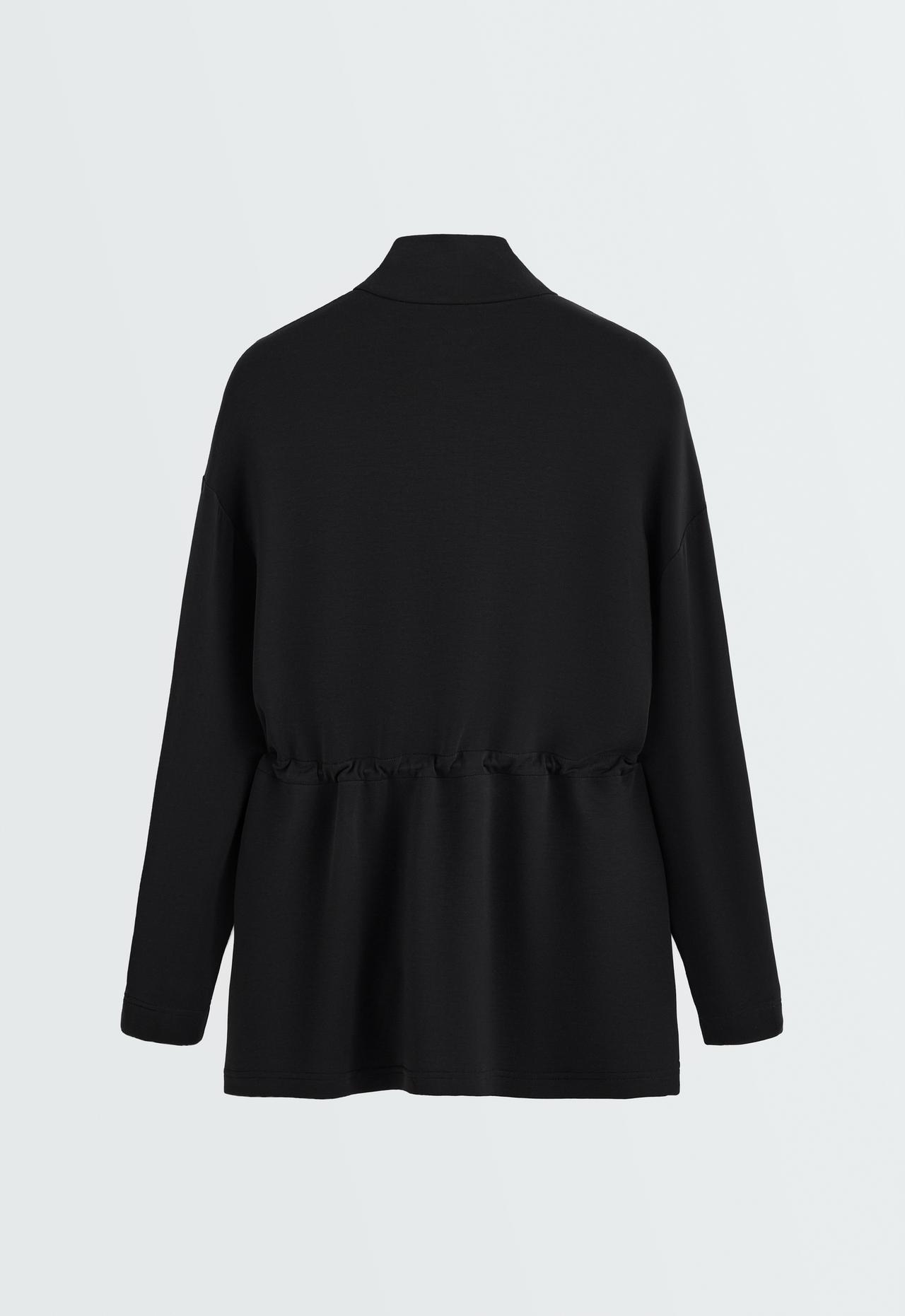 Long soft-touch modal jacket with pockets — BLACK