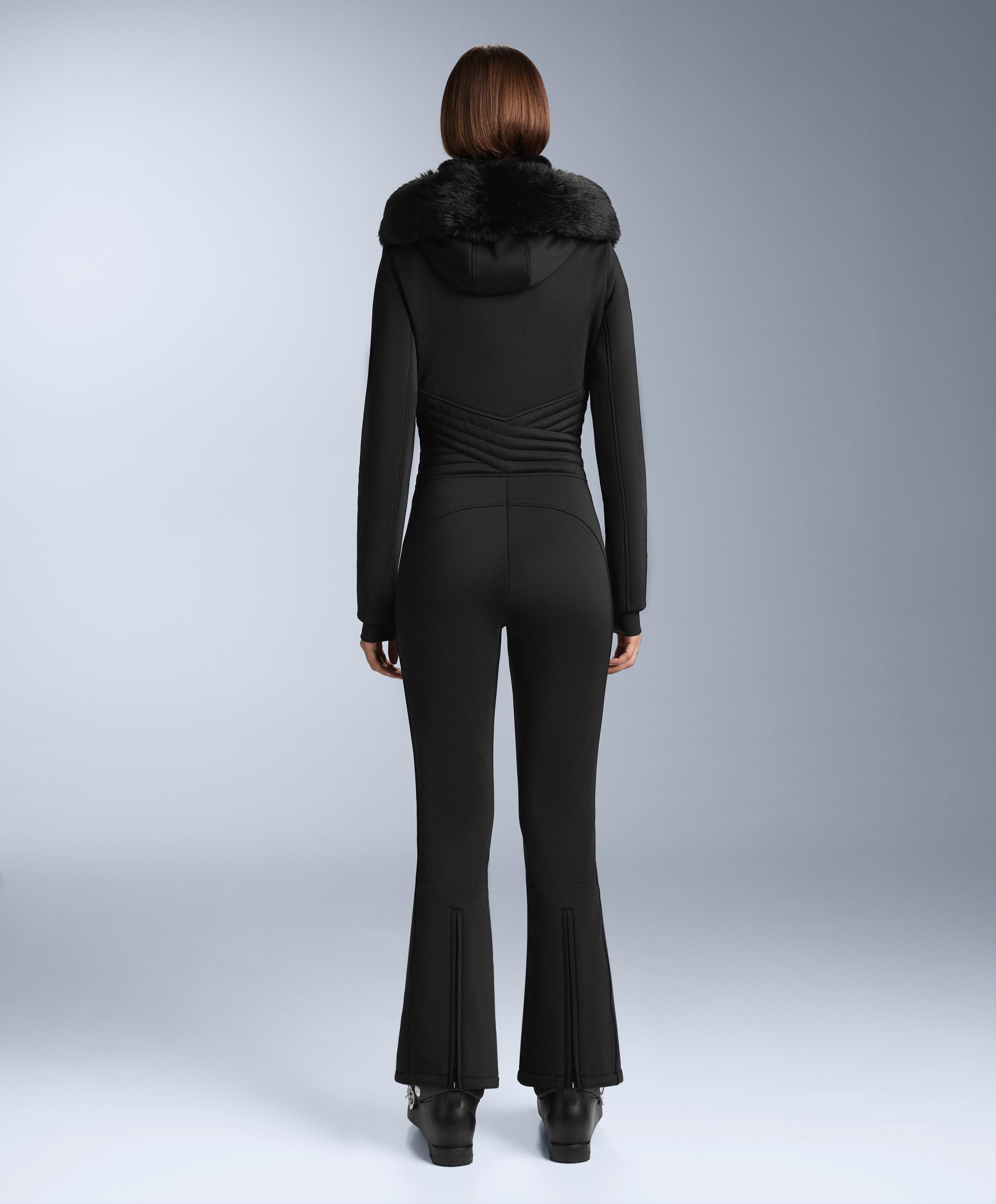 Water-resistant fitted stretch SKI jumpsuit — BLACK