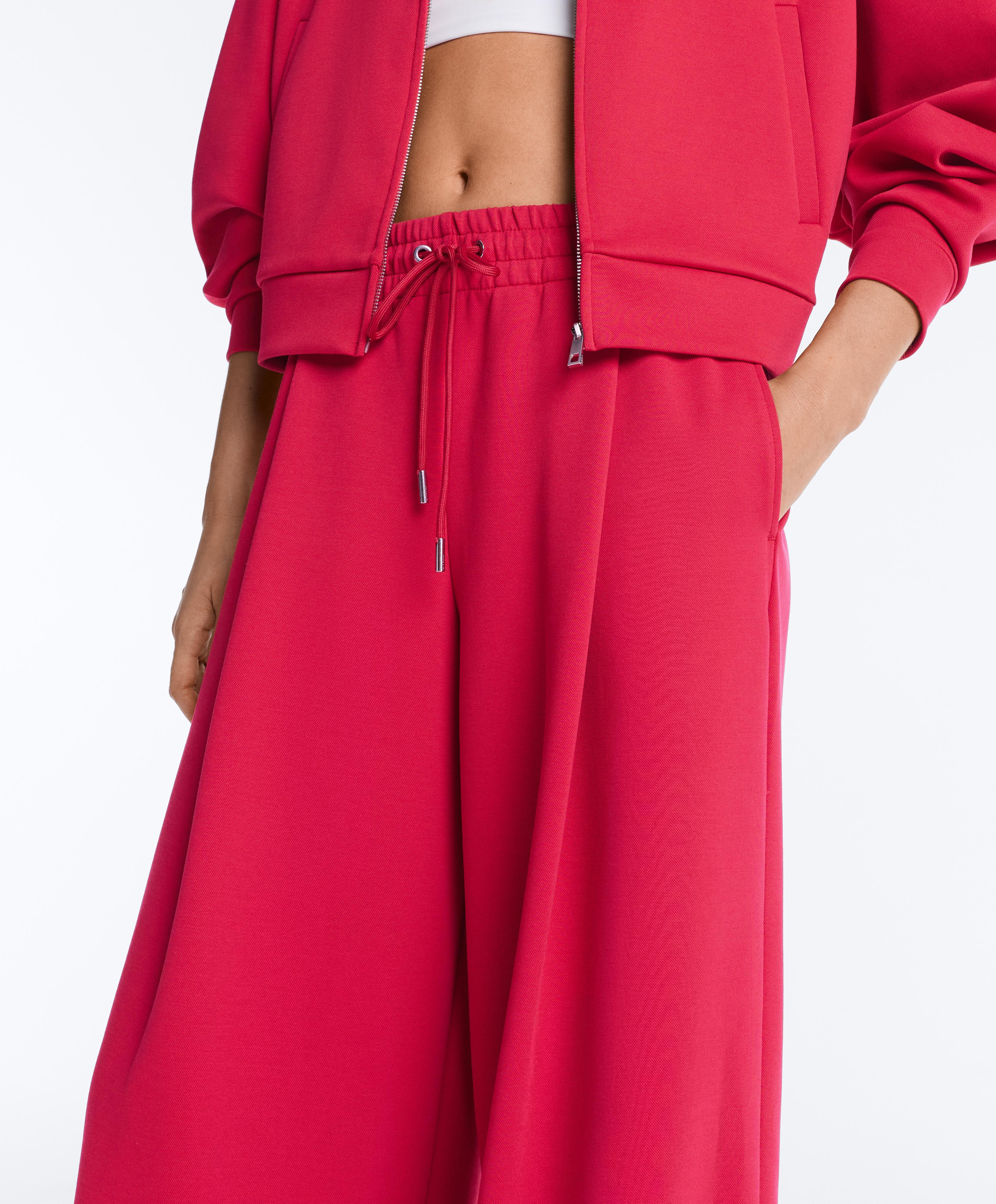 Wide-leg piqué pleat trousers with cotton — RED