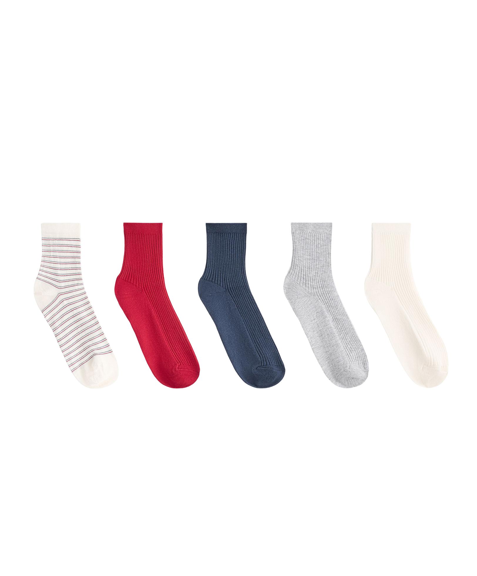 5 pairs of cotton blend quarter socks — BRIGHT RED