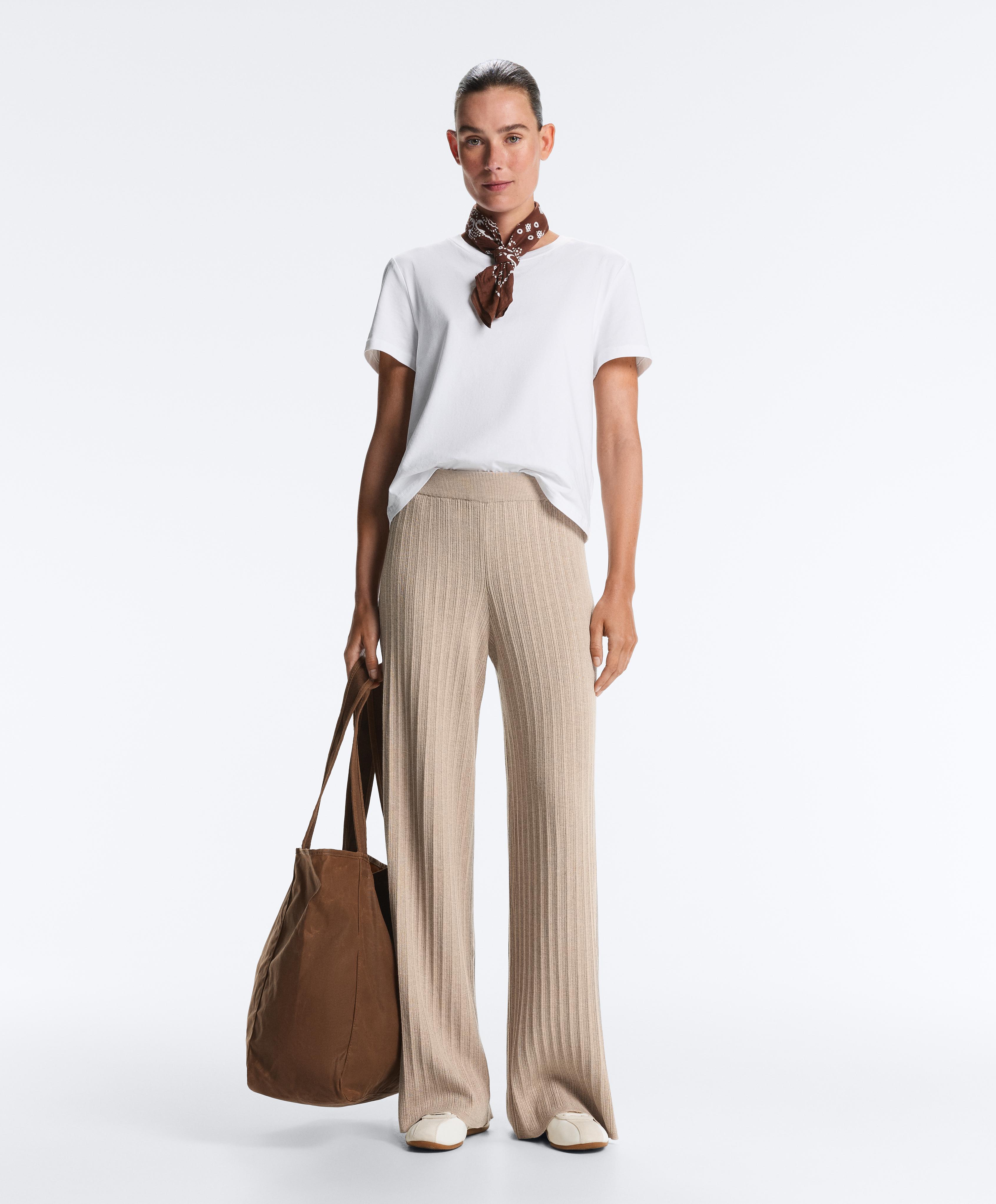 Rib-knit straight-leg trousers