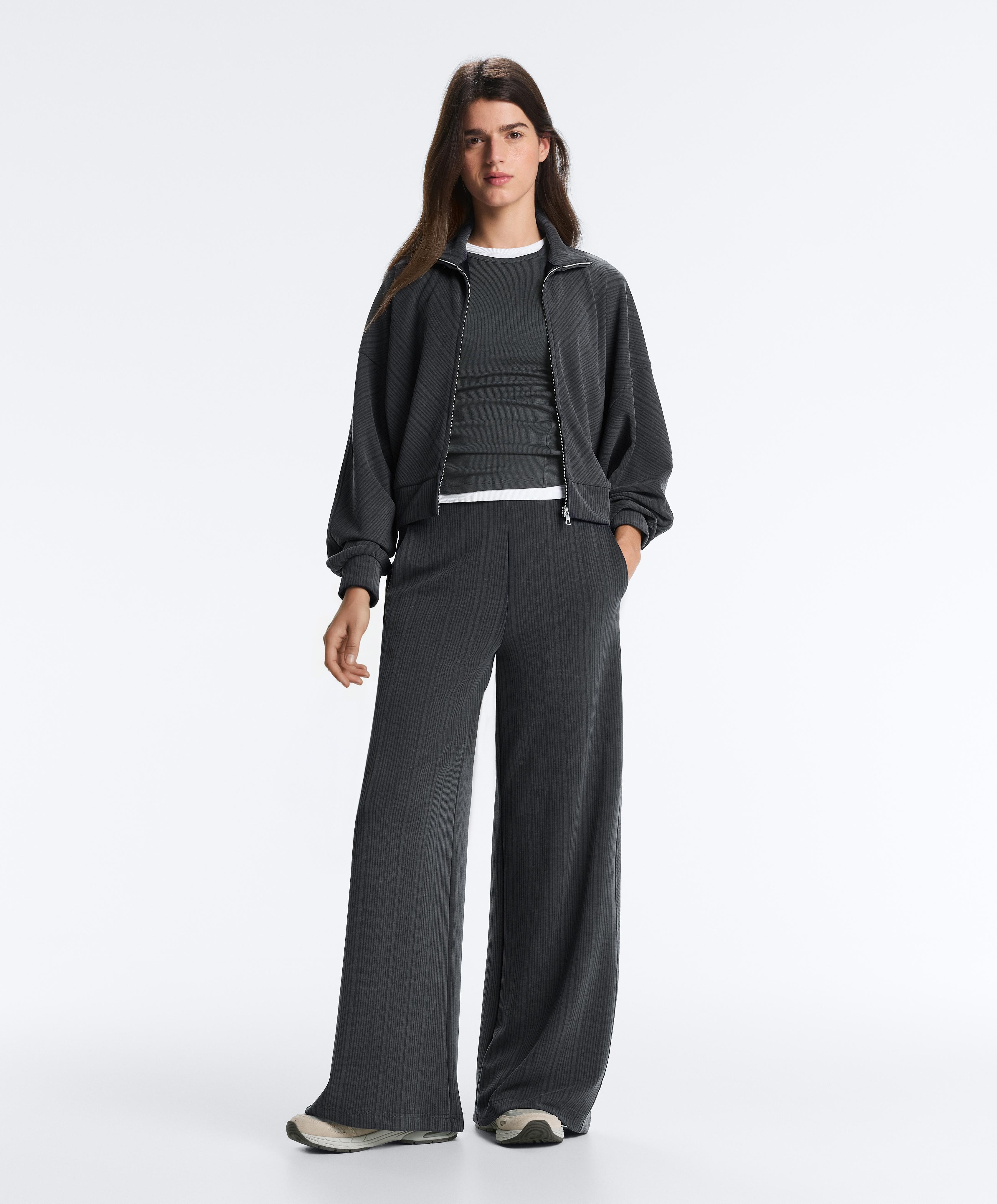 Asymmetric stripe jacket with modal — ASPHALT