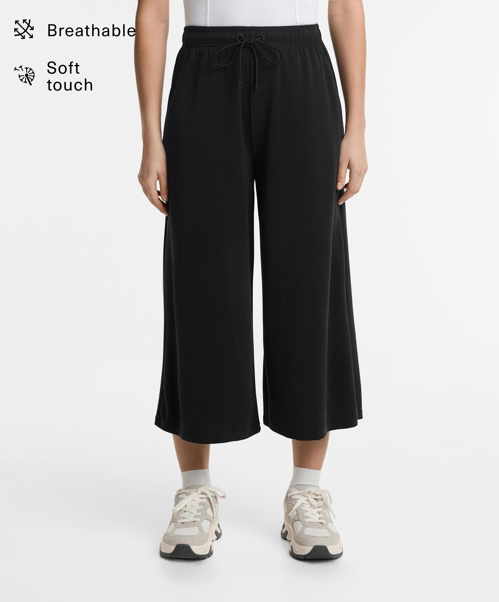 Soft-touch wide-leg crop trousers with modal