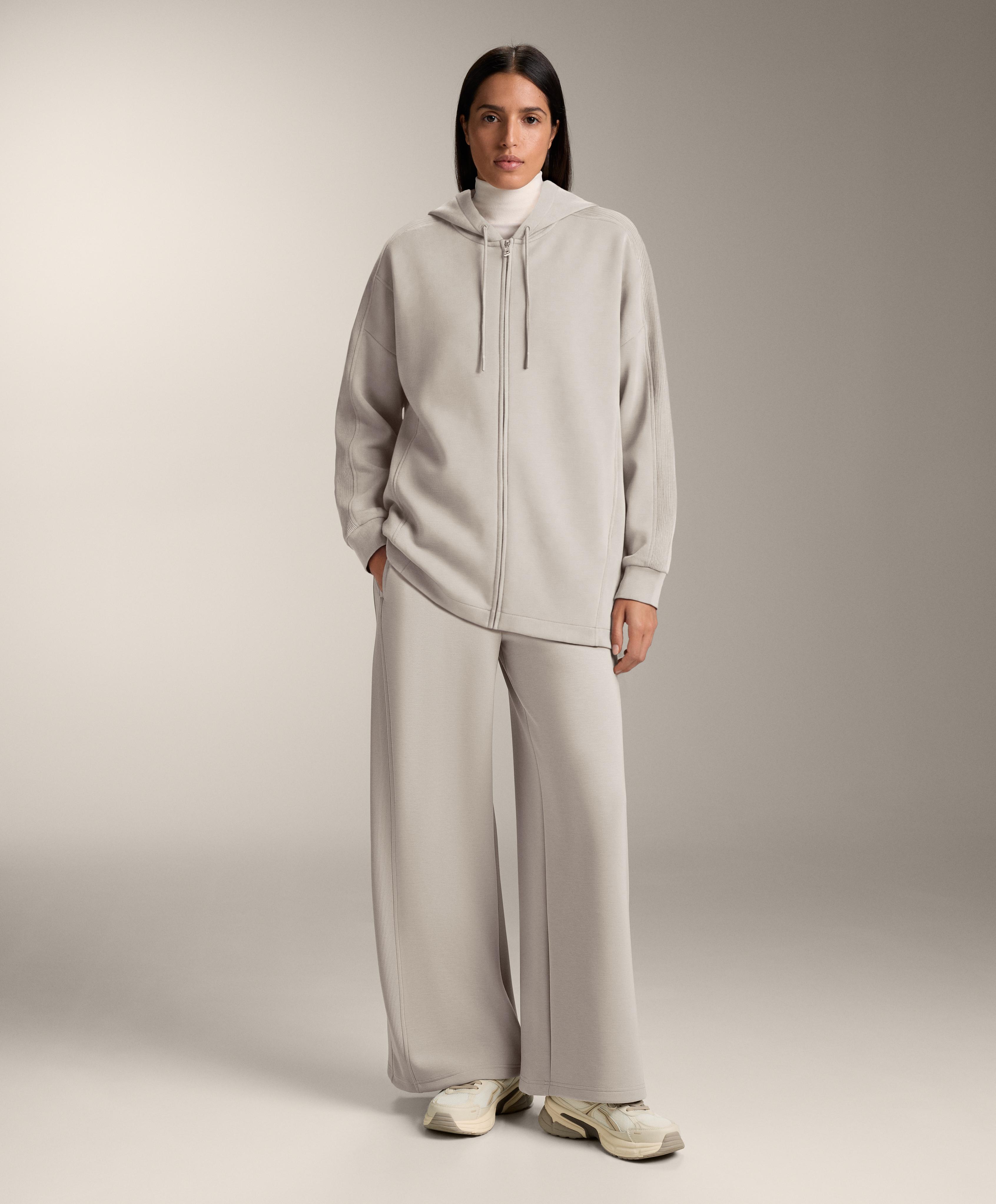 Wide-leg straight trousers with side rib and brushed modal — TAUPE