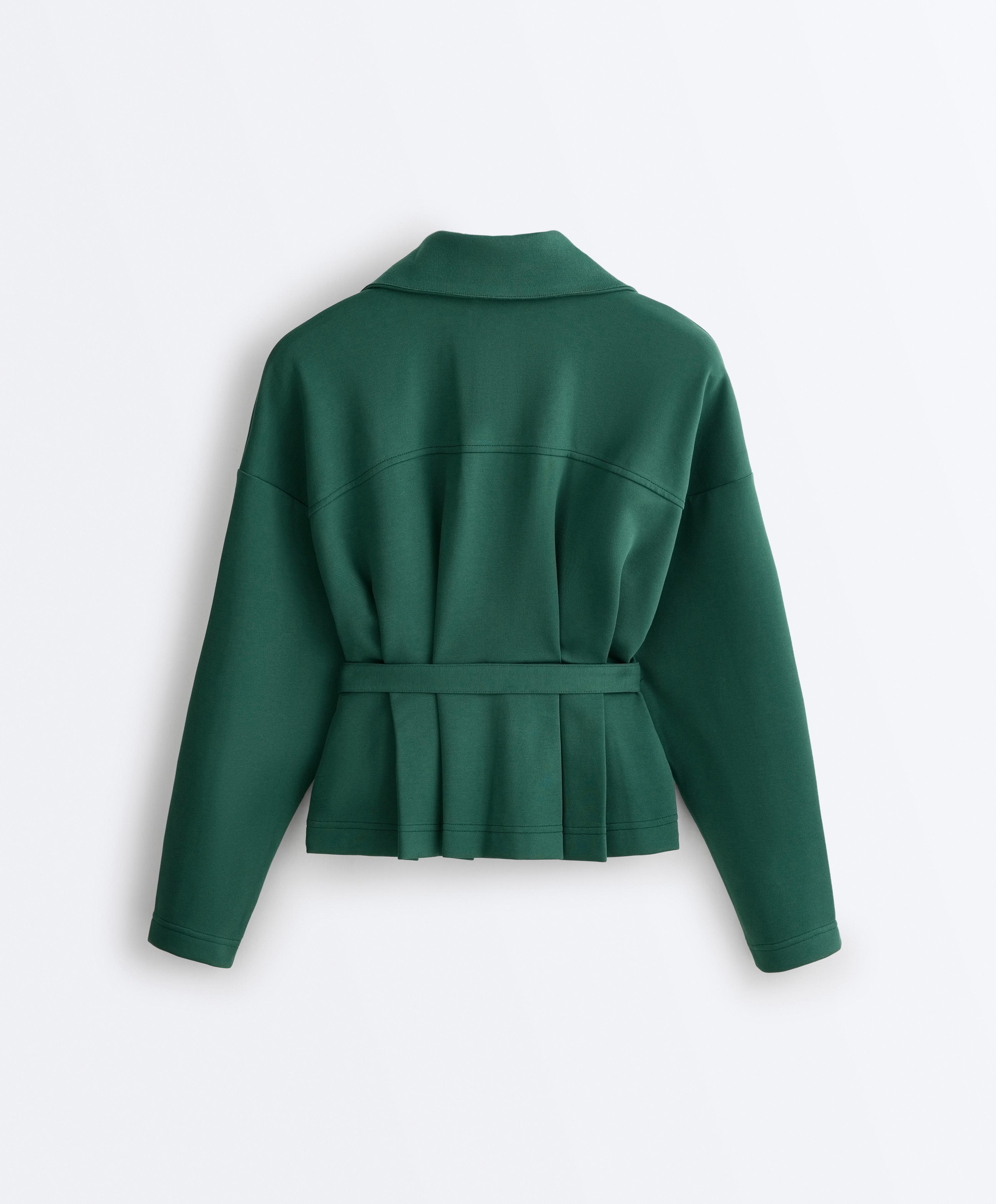 Cotton piqué belted jacket — DARK EMERALD