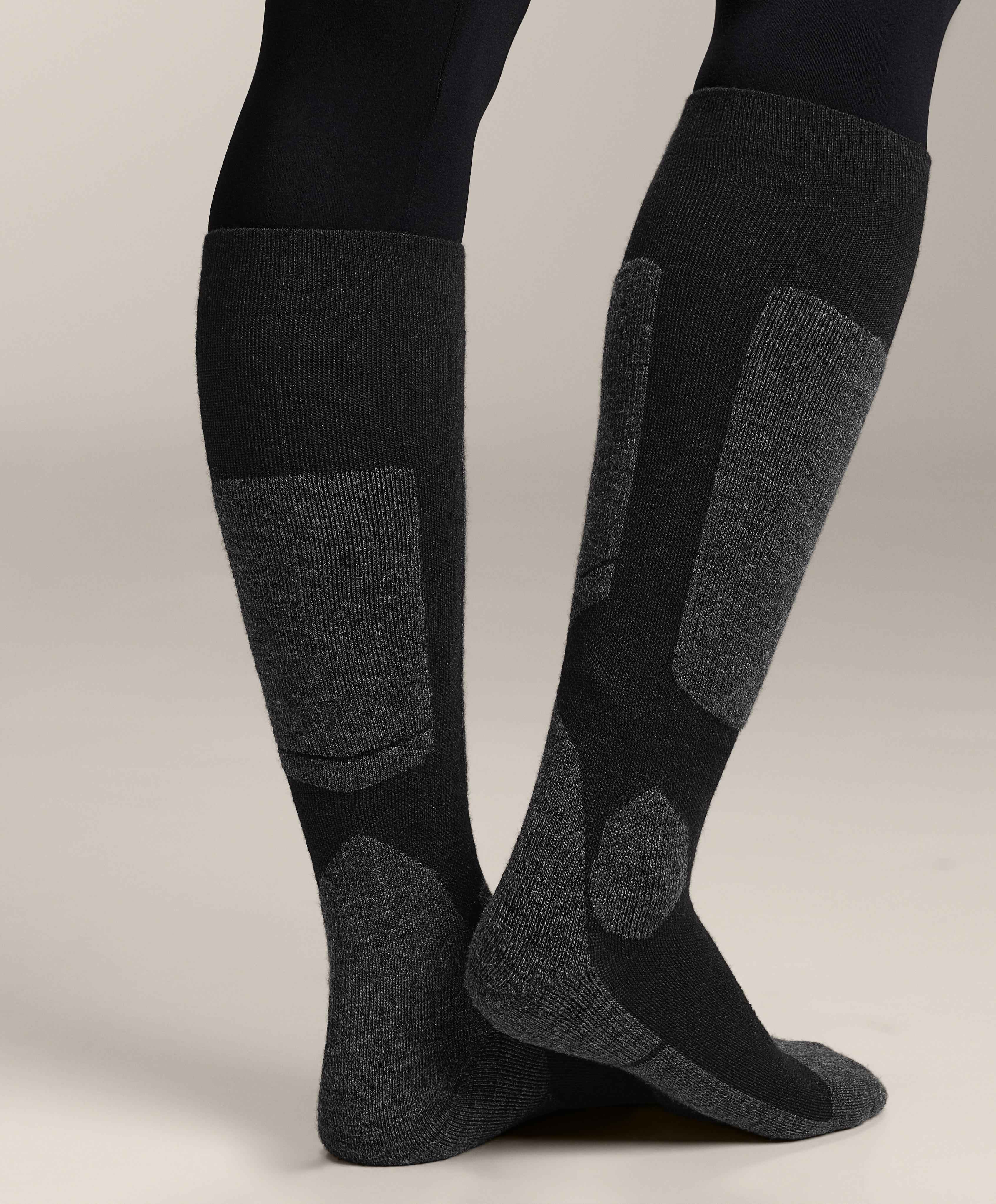 WOOLMARK® wool blend long ski socks — BLACK