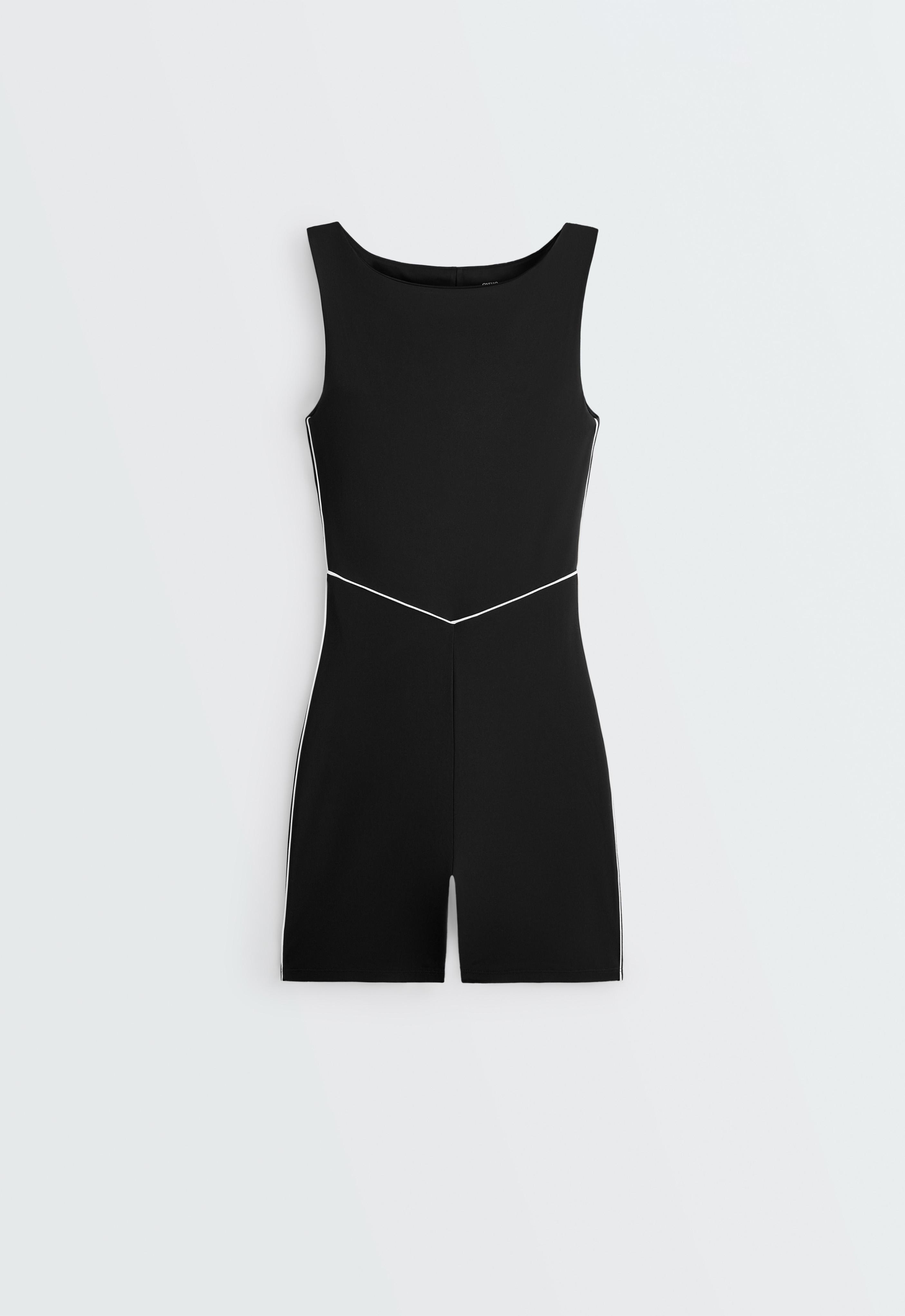 Comfortlux piping short jumpsuit — BLACK