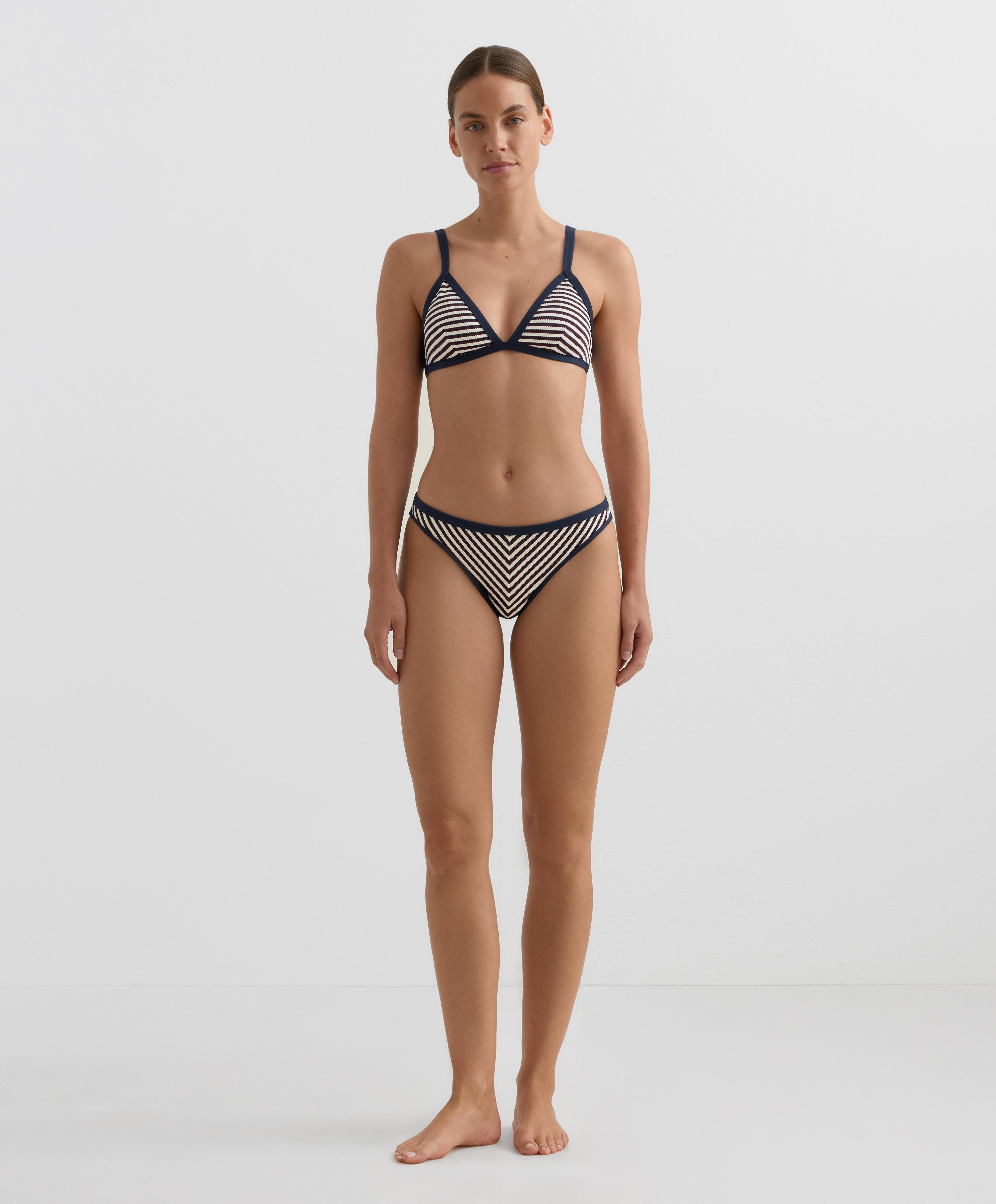 Trim textured stripe triangle bikini top