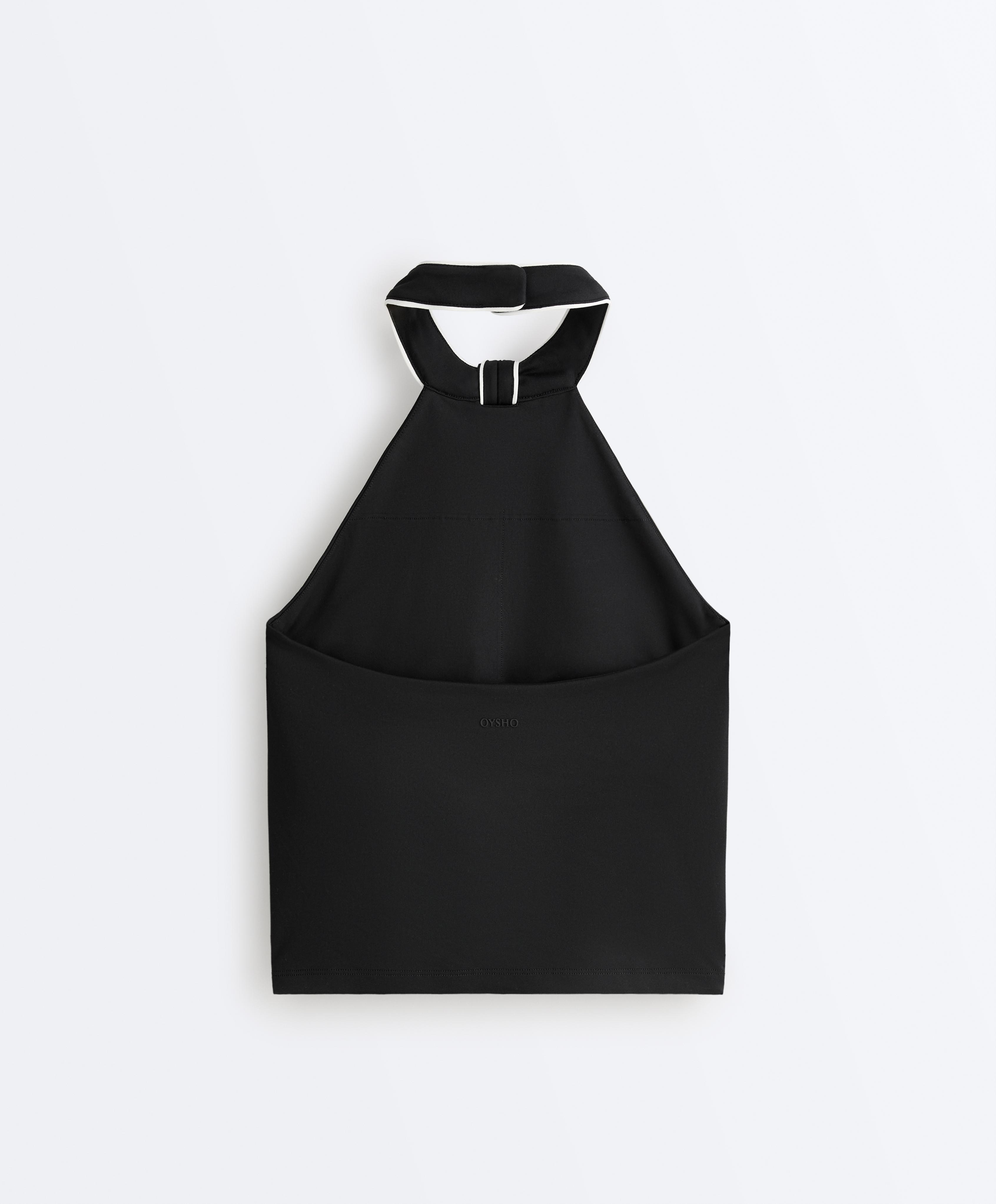 Comfortlux halter neck tank top with bow — BLACK