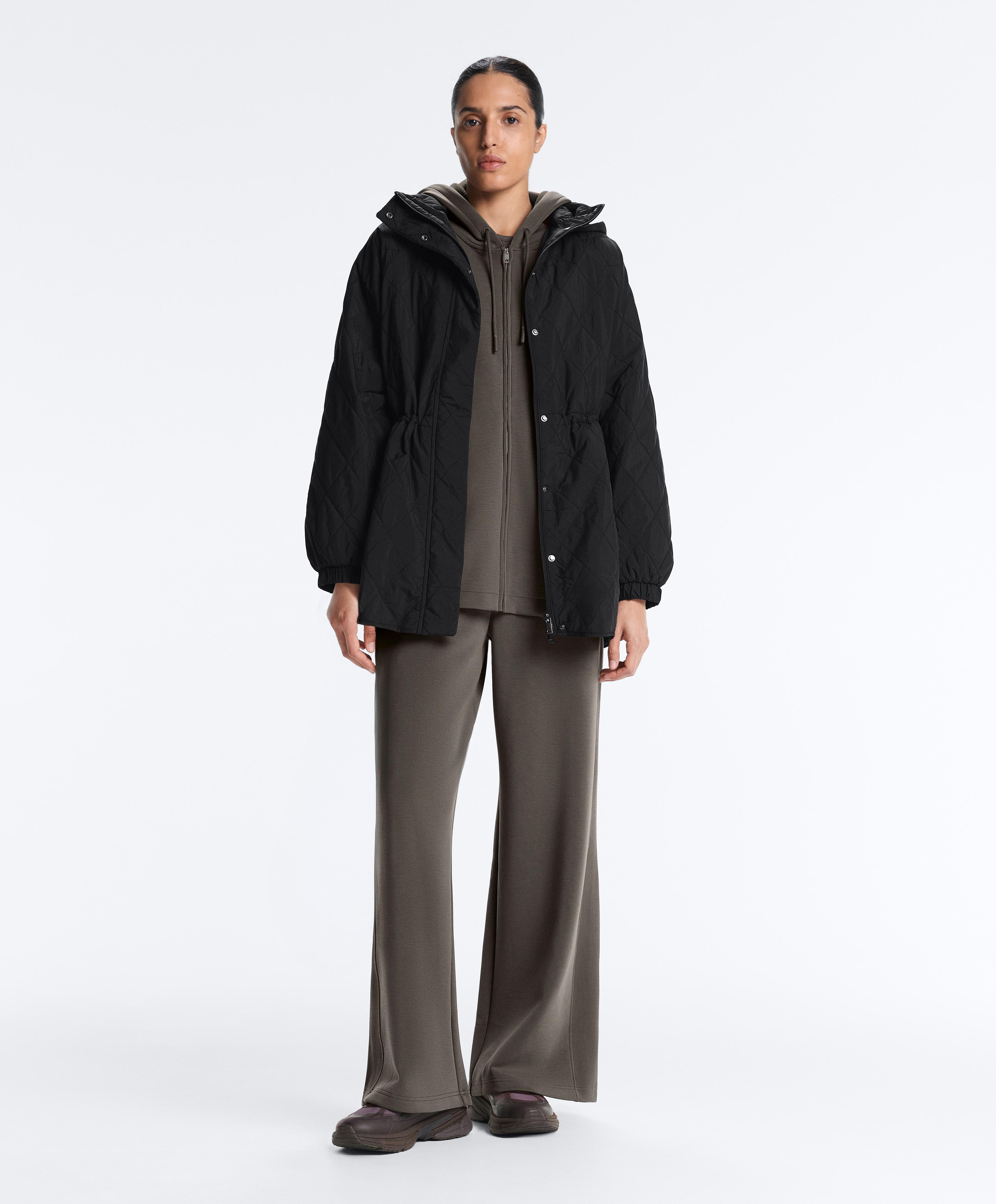 Long hooded jacket with rib details and brushed modal — CHARCOAL GREY
