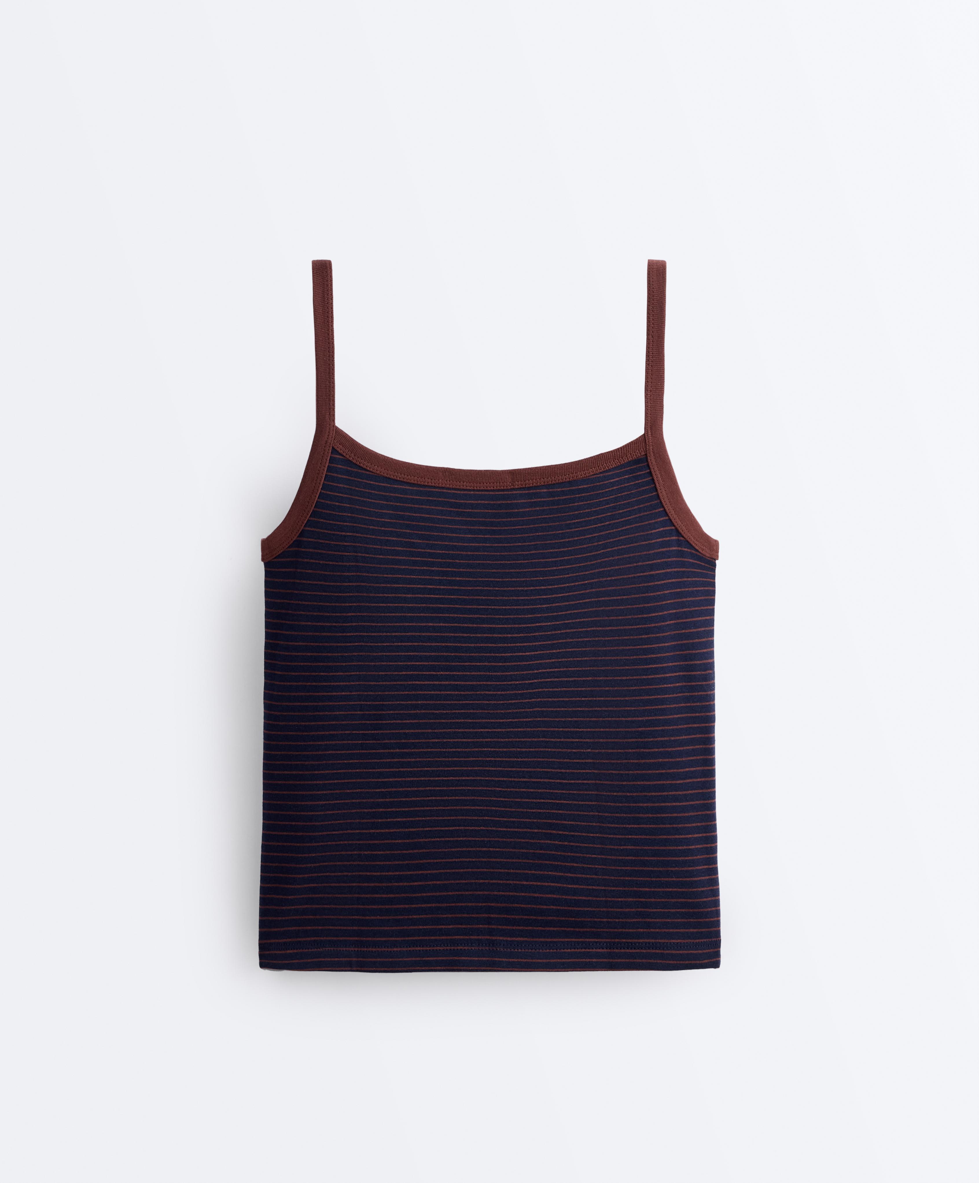 Striped cotton-blend rib vest top — TERRACOTTA