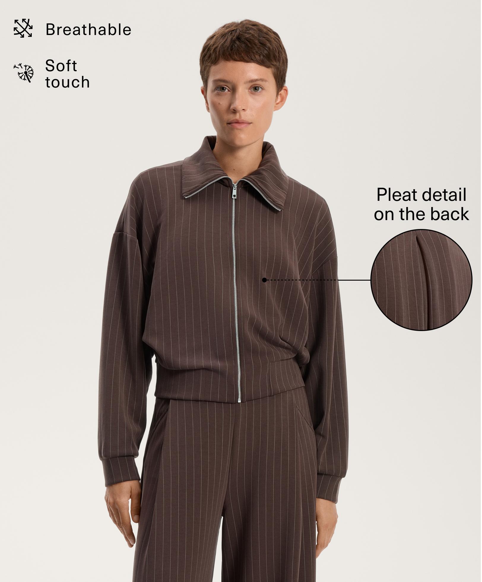 Boxy striped jacket with back pleat and soft-touch modal
