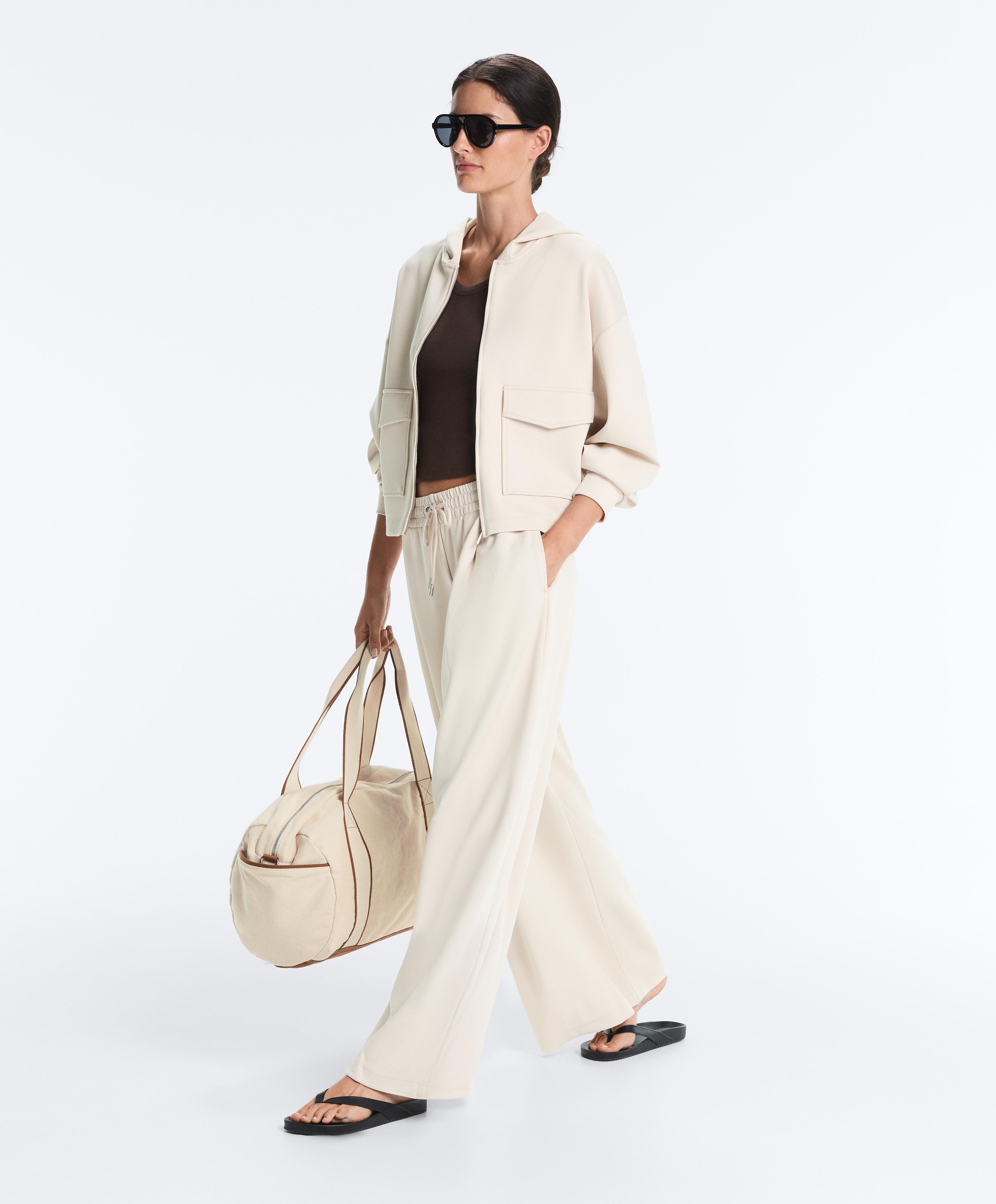 Hooded piqué cotton jacket — PALE MINK