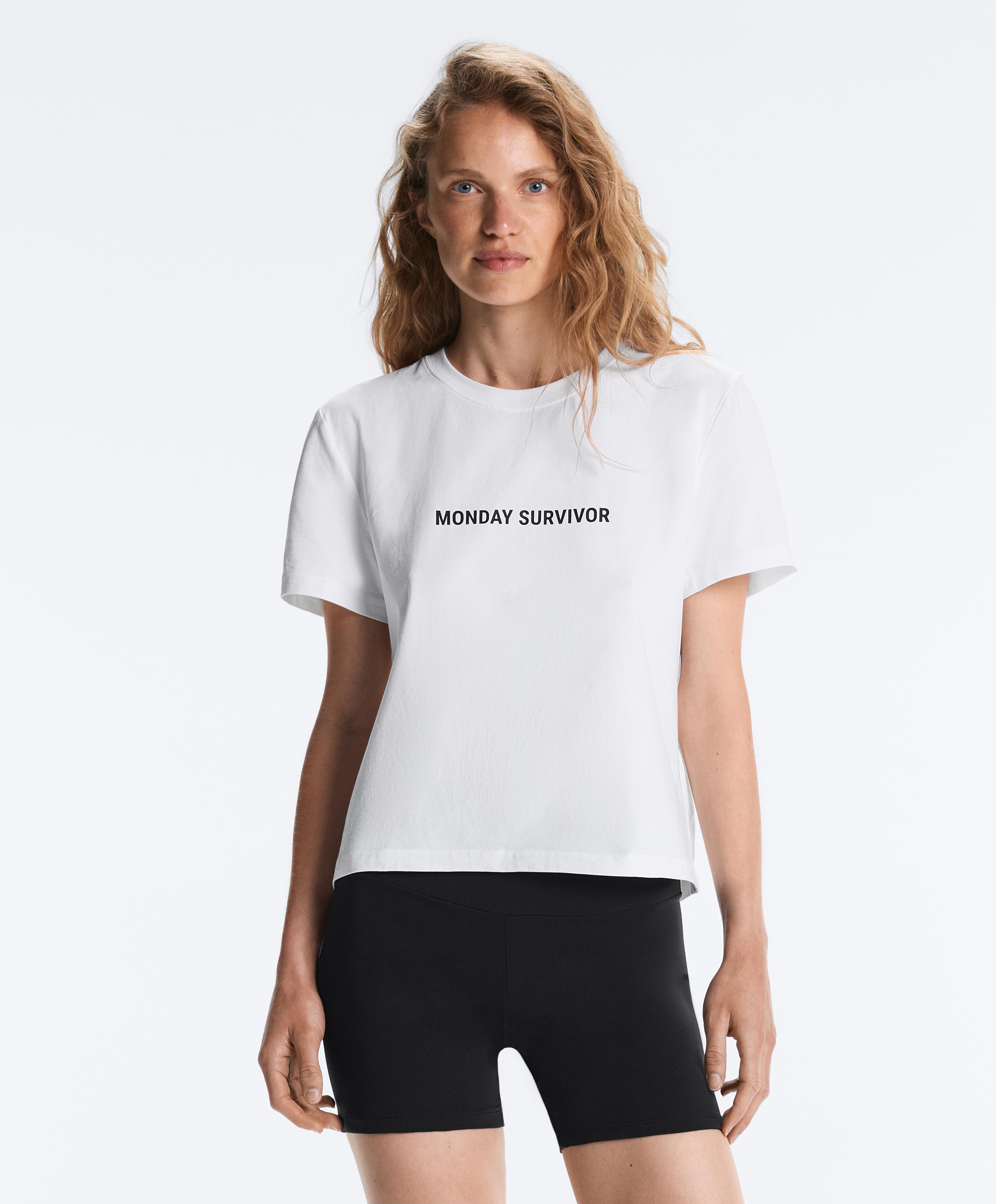 Cotton blend slogan T-shirt — WHITE 