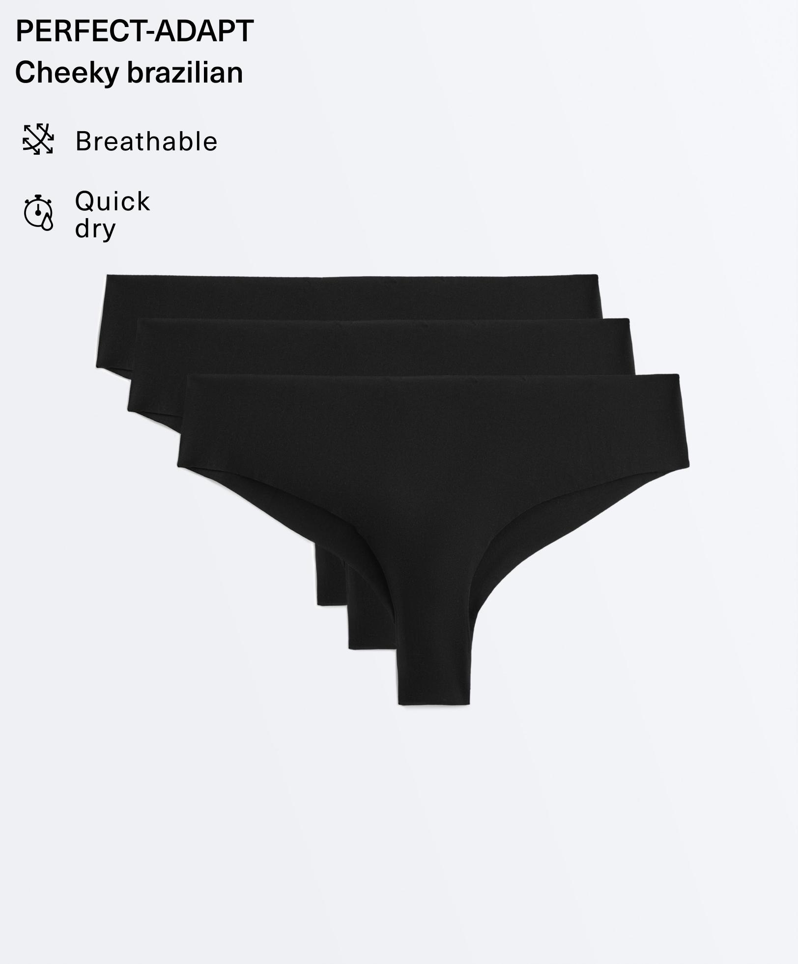 3 invisible polyamide blend cheeky Brazilian briefs — BLACK