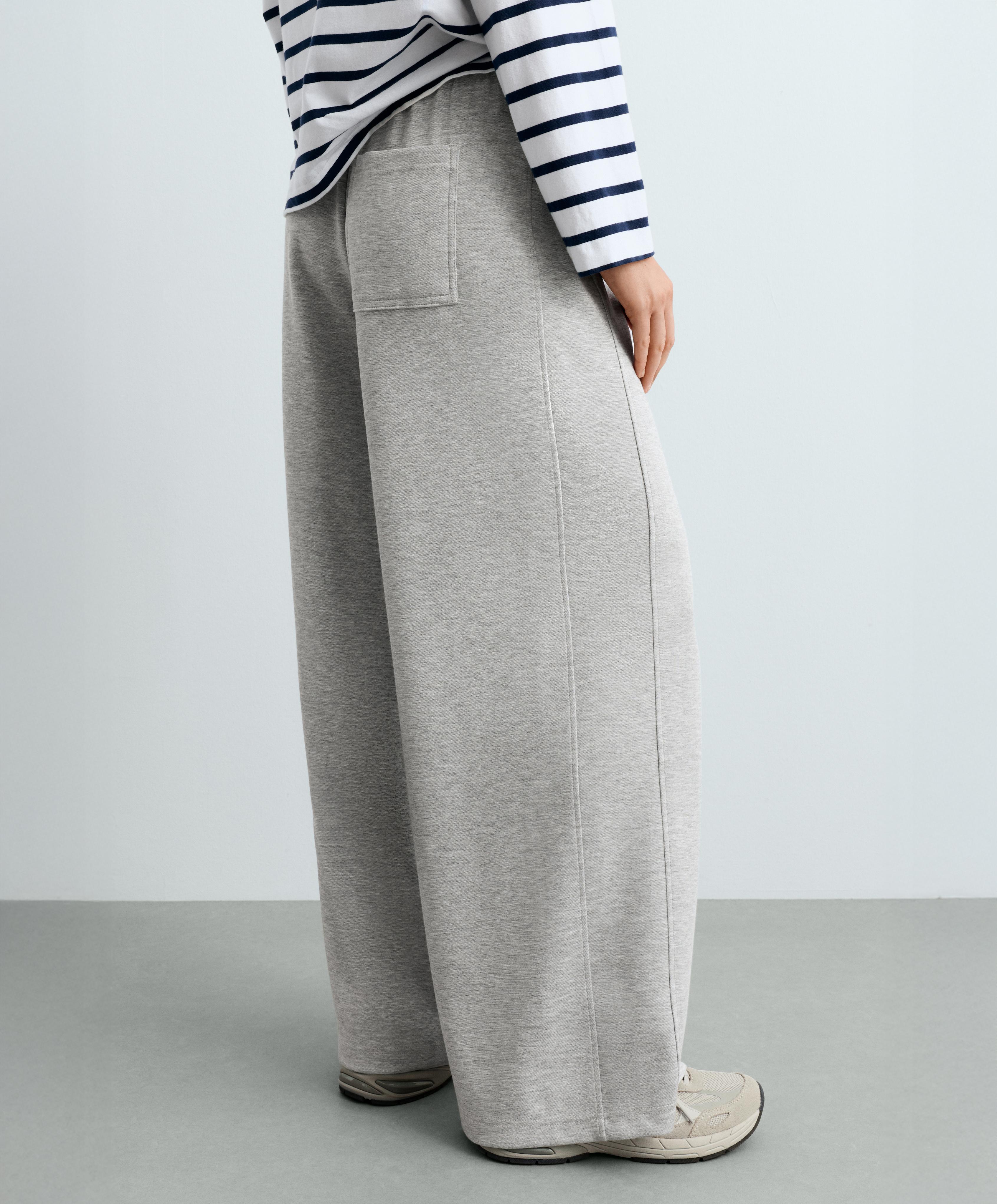Melange piqué straight-leg trousers — GREY MELANGE