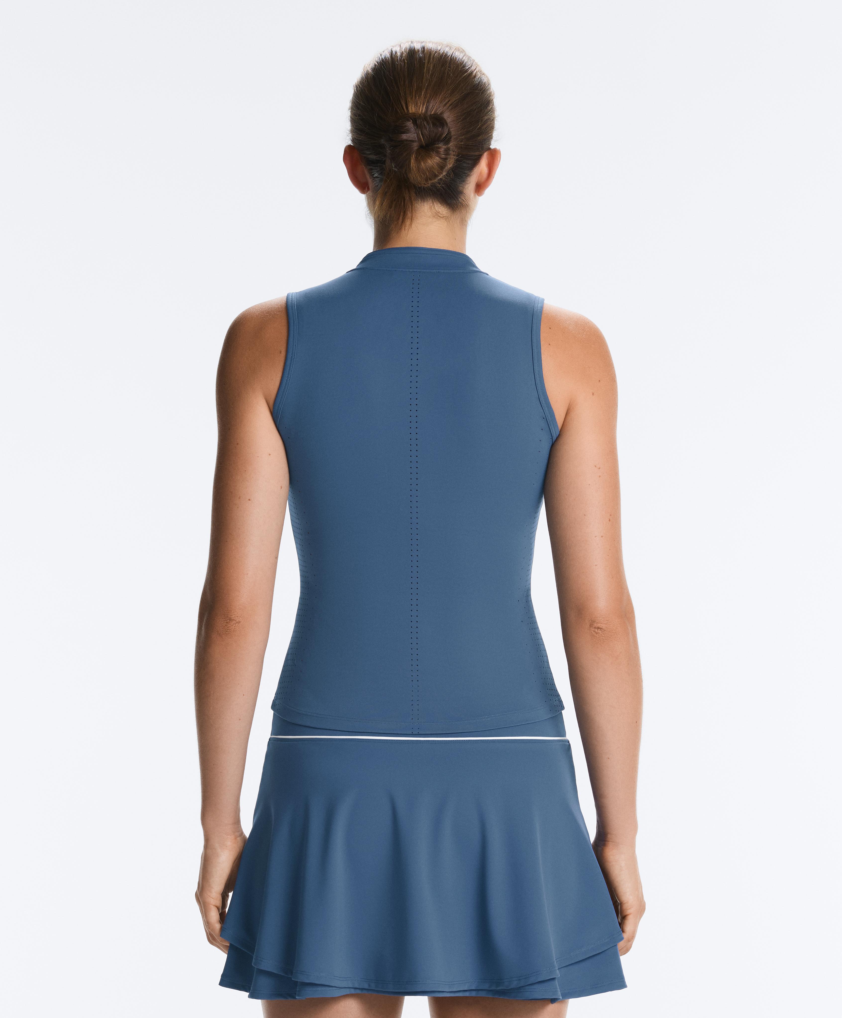 Technical sleeveless T-shirt with half zip — MID GREY-BLUE