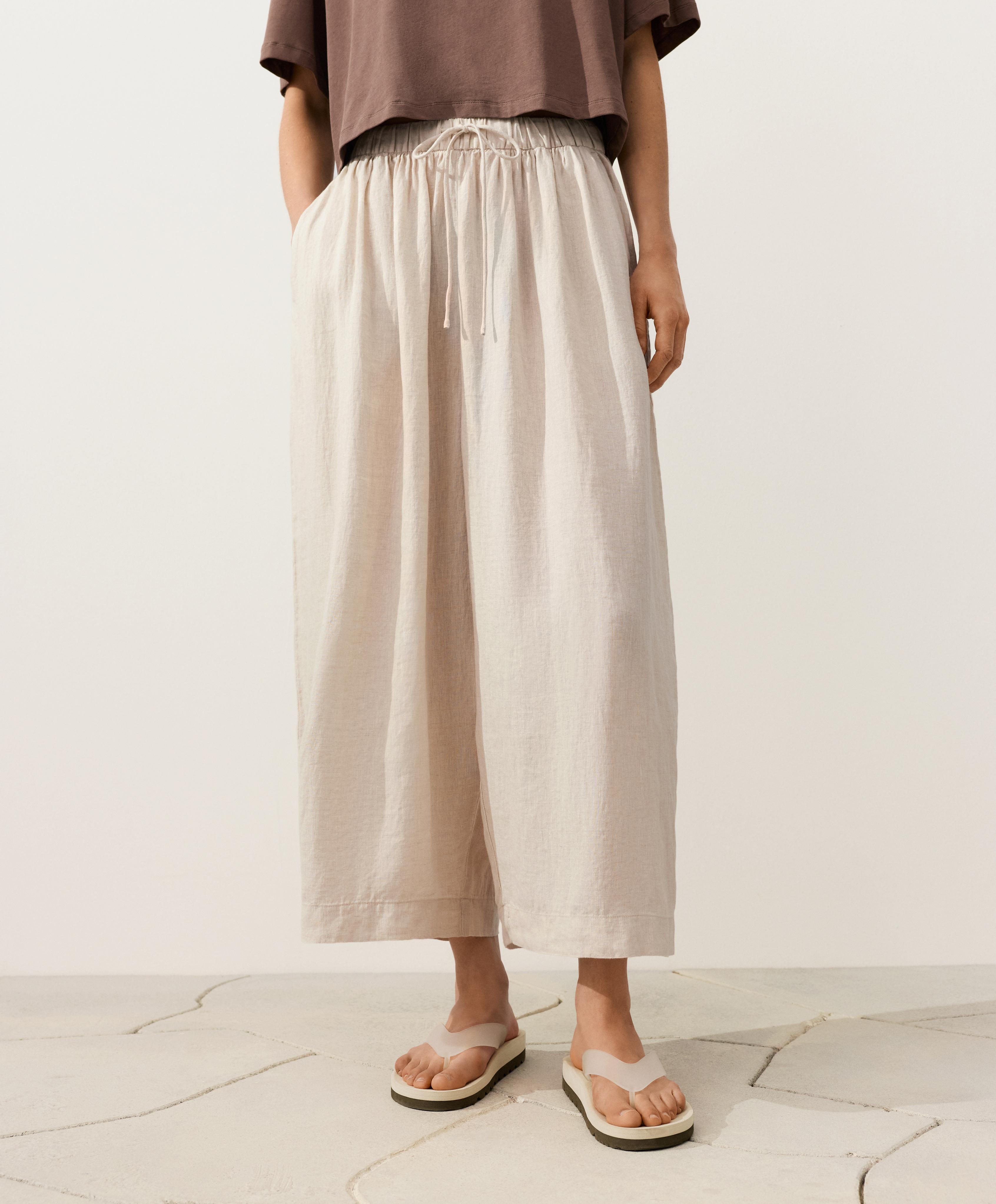 100% linen crop balloon trousers — SAND MELANGE (alternate view)