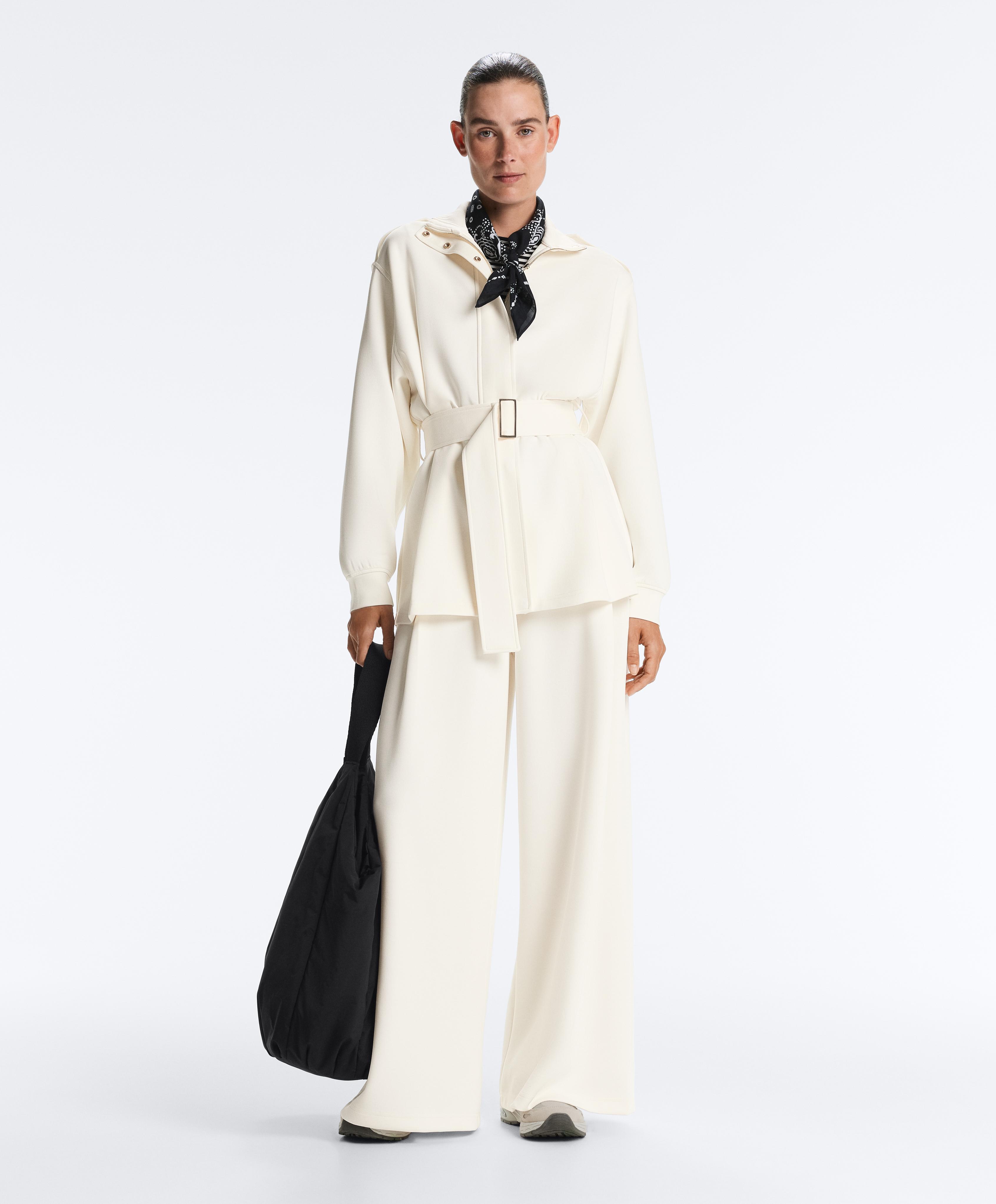 Long Utility jacket with twill belt — PALE ECRU