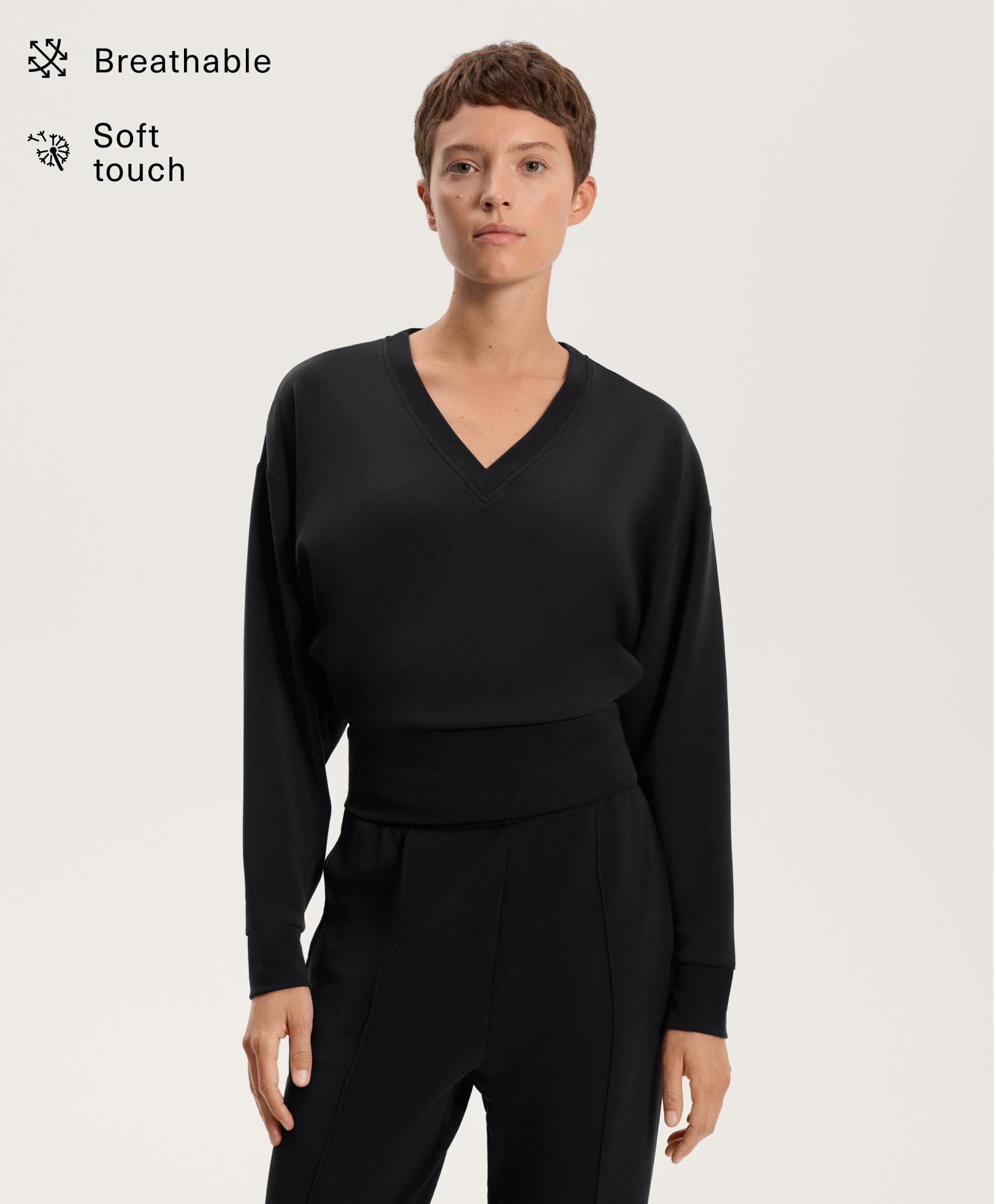 V-neck fitted waist sweatshirt with soft-touch modal V-neck fitted waist sweatshirt with soft-touch modal