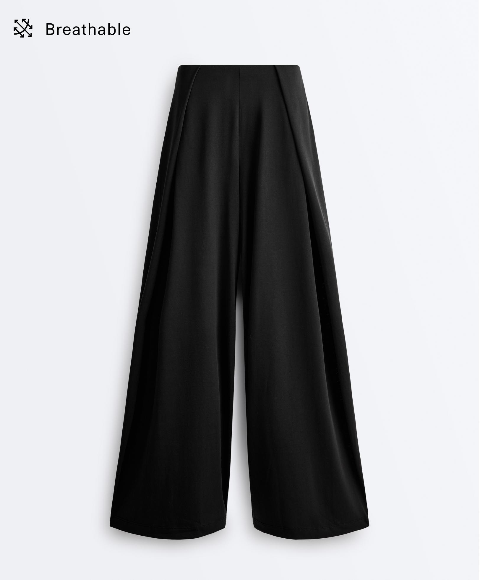 Modal blend straight-leg trousers with side pleat — BLACK