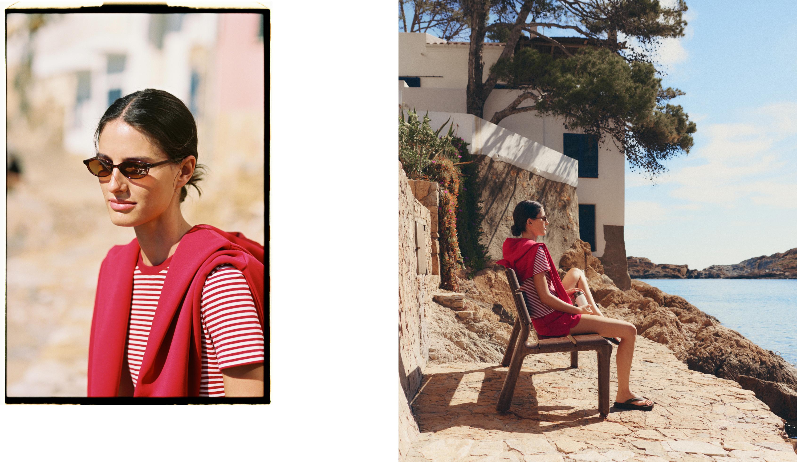 Regular fit striped cotton-blend short-sleeved T-shirt — RED