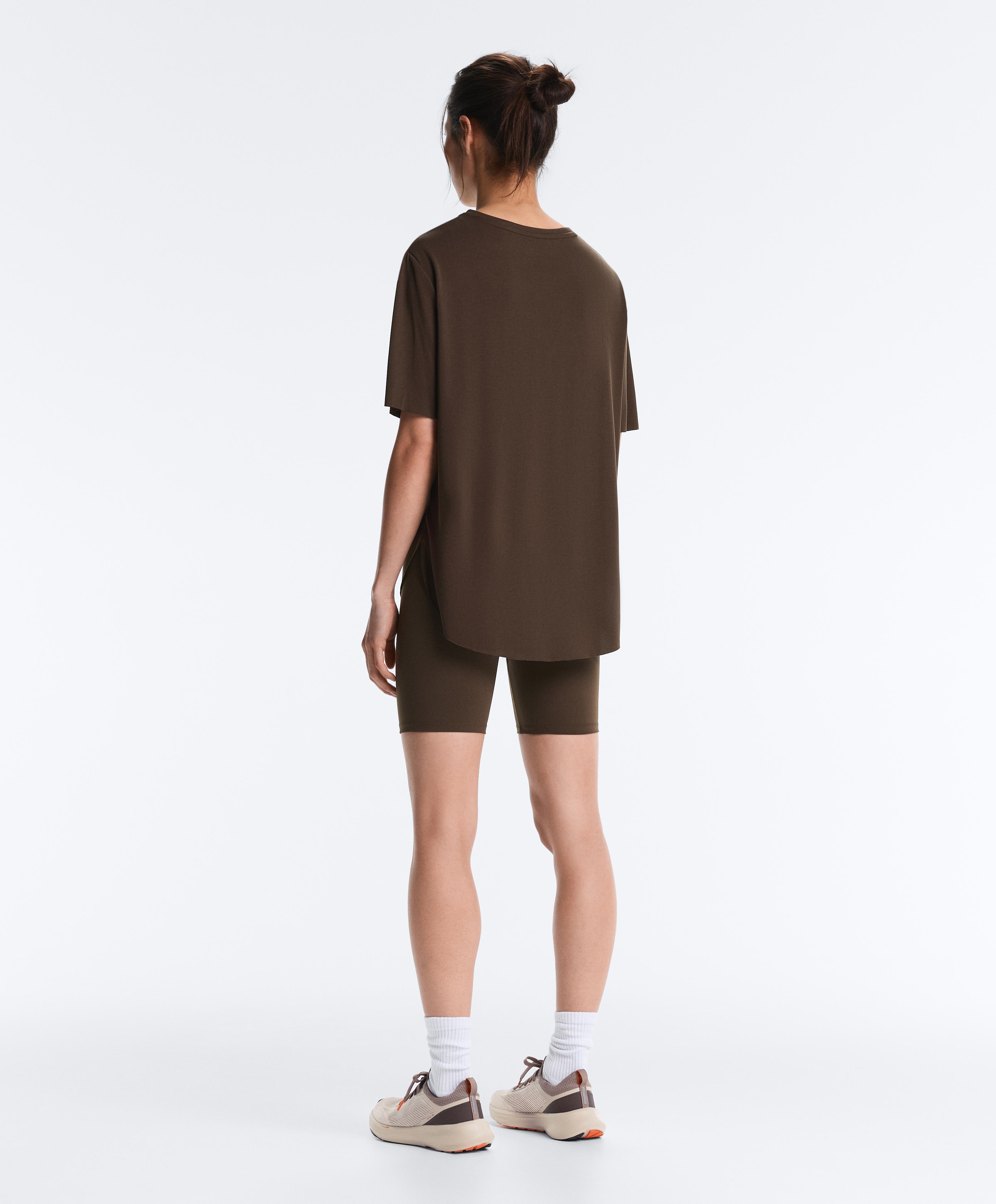 Modal blend short-sleeved rounded back T-shirt — DARK BROWN
